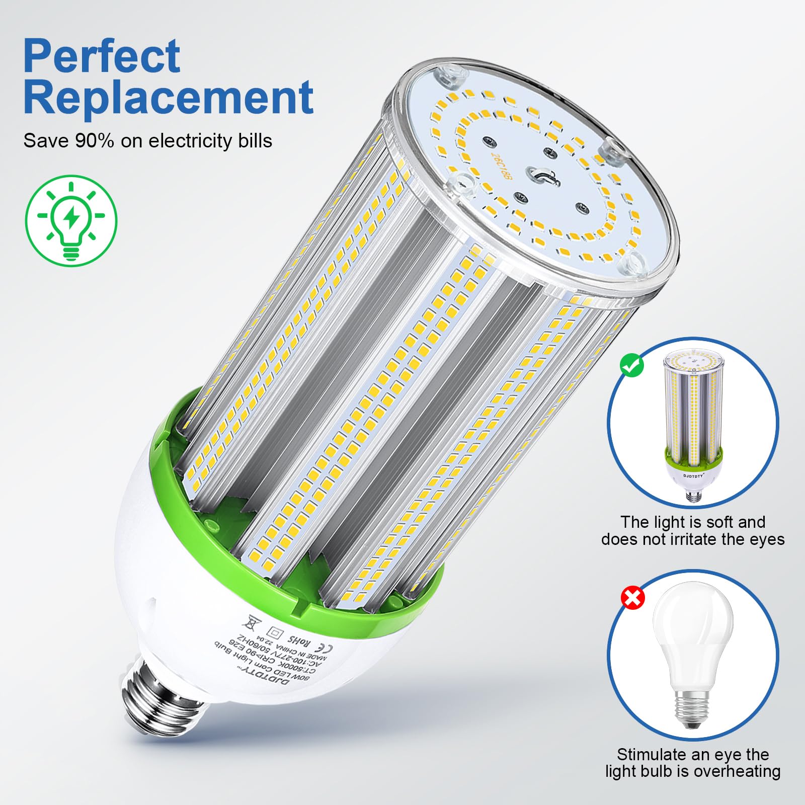 Djdtdty Amazon High Brightness 80W Led Corn Light Bulb, E26 E39 Base Led Corn Lamp, 10400 Lumen 5000K Daylight 100V~277V Corn Co