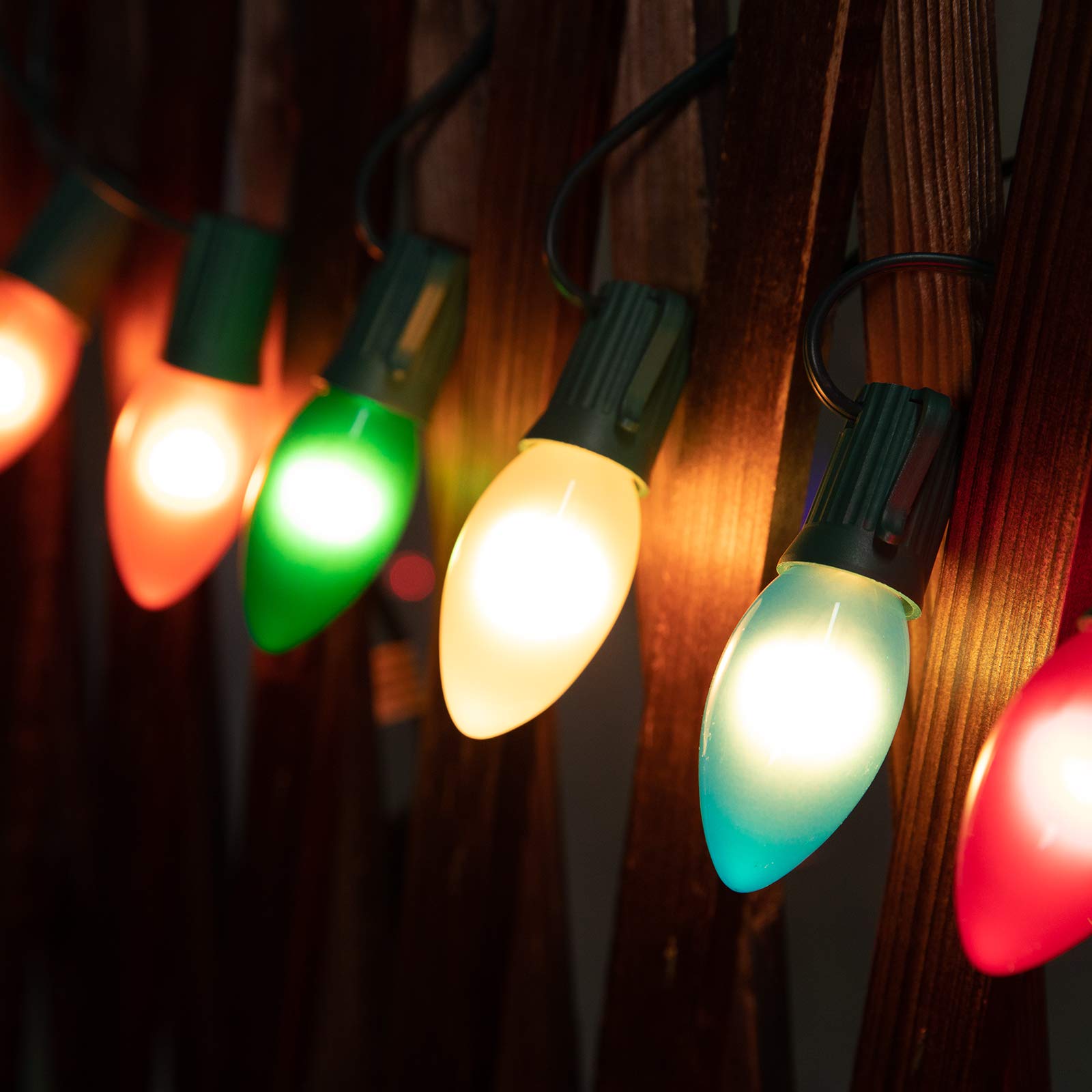 Ceramic Multicolor Christmas Lights, C9 25 Feet Vintage Incandescent Lights With Opaque Bulbs For Patio Fence Roofline Outdoor I