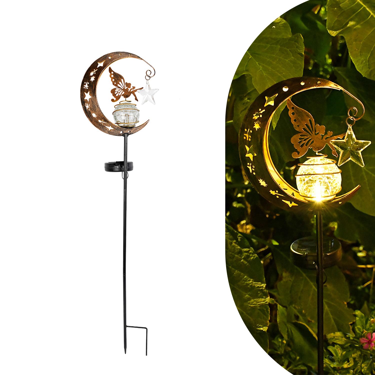 YMTengFei Garden Decorations Solar Light Outdoor-Moon Elf Lights with Crackle Glass Globe, Decoration for Pathway Lawn Patio Cou