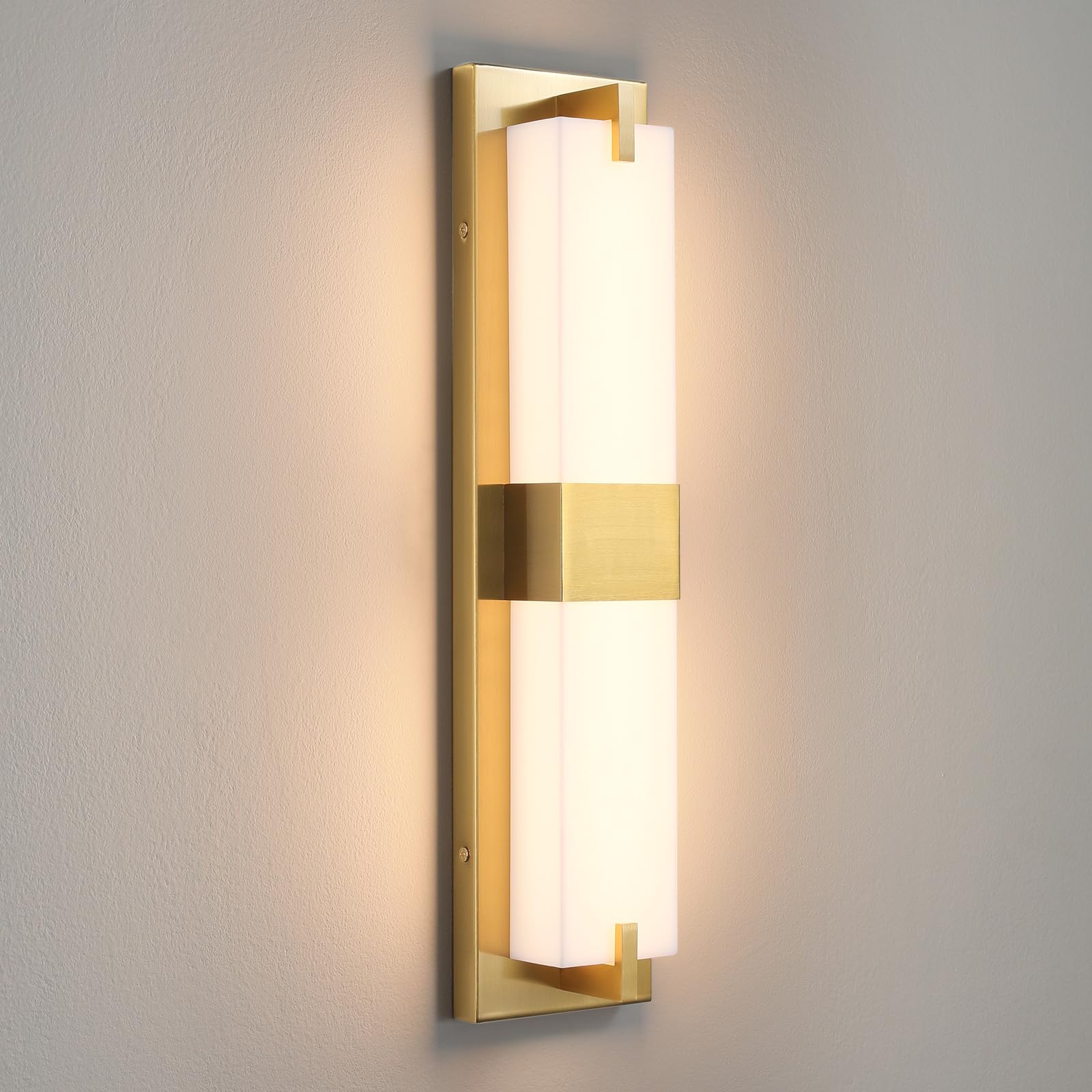 WOSHITU Gold Sconces Wall Lighting - 24W 3000K Wall Sconces LED Dimmable with Acrylic Shade Bathroom Vanity Lights for Bathroom,