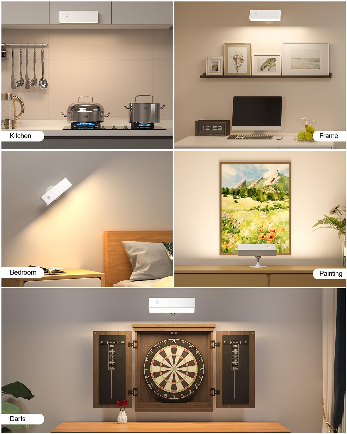 DetarZinLED Wall Sconces - 2 Pack Battery Operated, Magnetic, Dimmable USB Lights, White, Model EL-BSRF-02