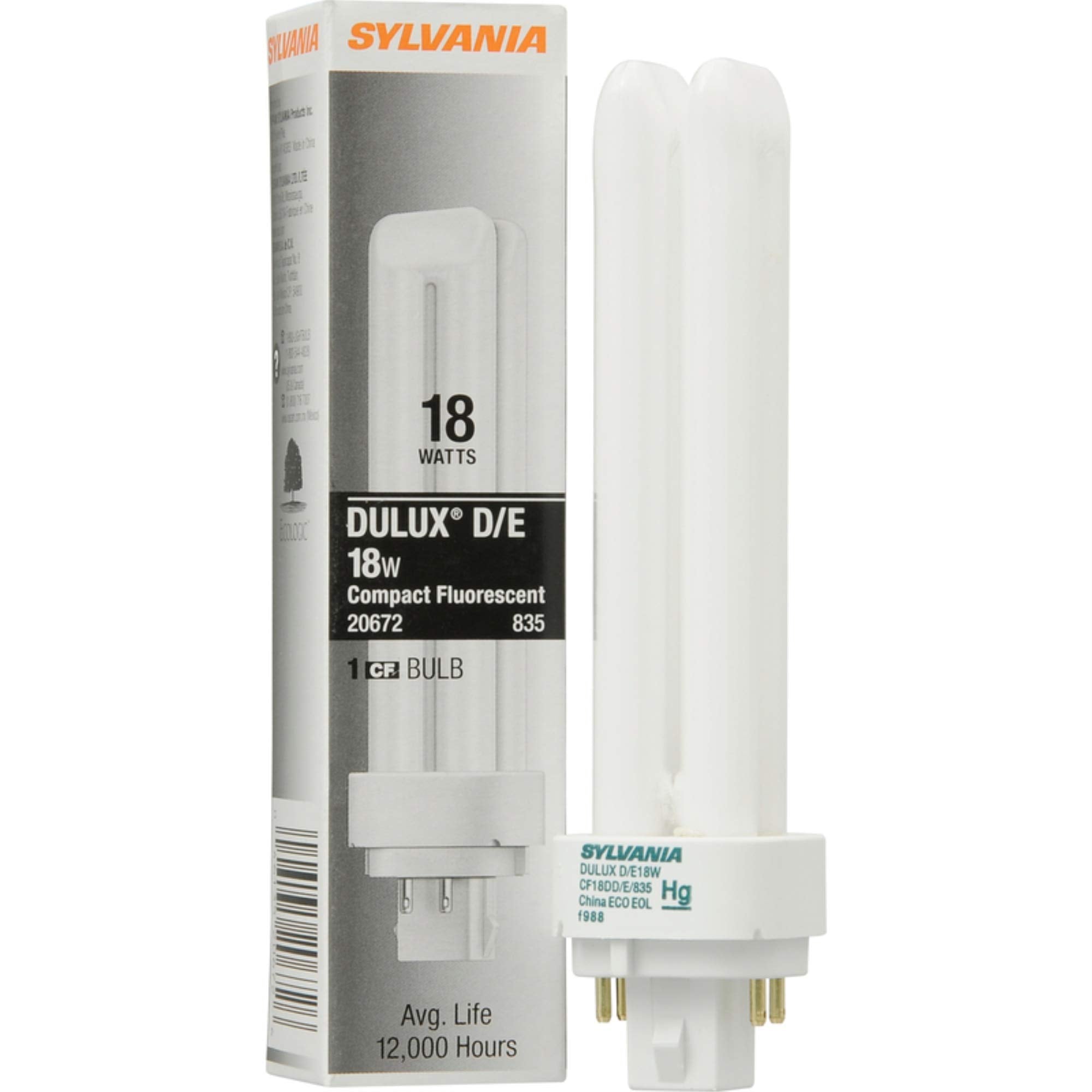 SYLVANIA Compact Fluorescent Lamp 18-Watt 3500K Double Tube 10 Count White Model 20672