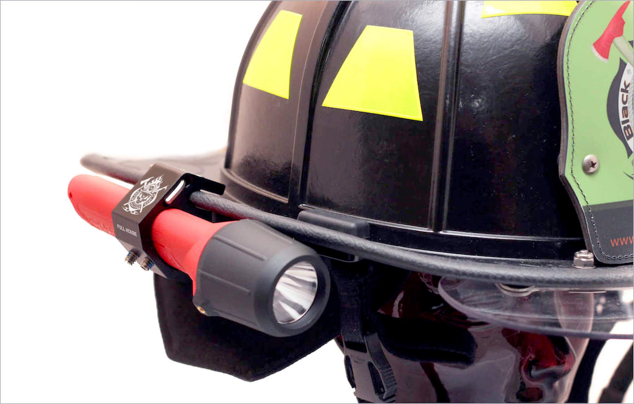 Fire Cam Blackjack Firefighter Helmet Aluminum Flashlight Holder - Durable Black Accessory