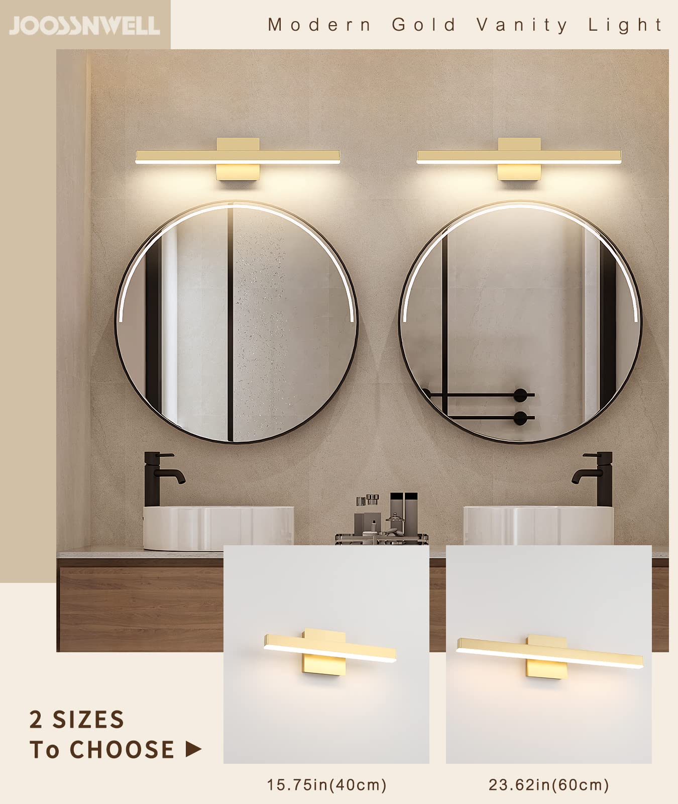 Joossnwell Gold Vanity Lights For Bathroom 24 Inch Dimmable 5Cct Modern Bath Vanity Lighting Fixtures Over Mirror Led Bathroom W