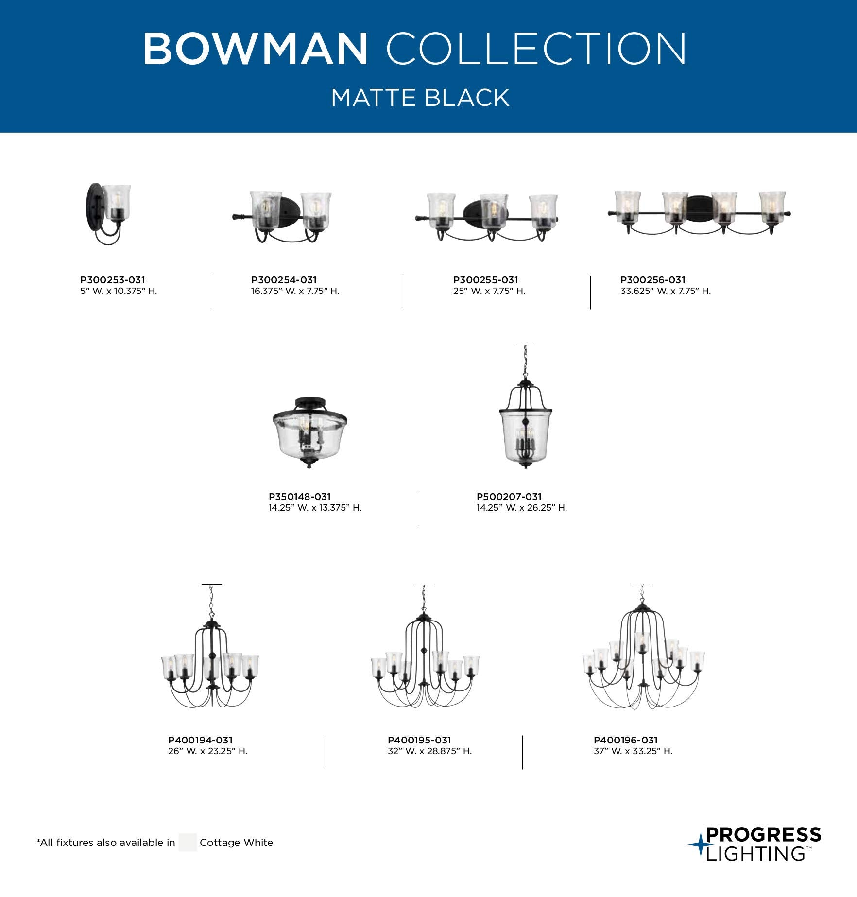 Progress Lighting Bowman Collection 9-Light Clear Chiseled Glass Coastal Chandelier Light Matte Black