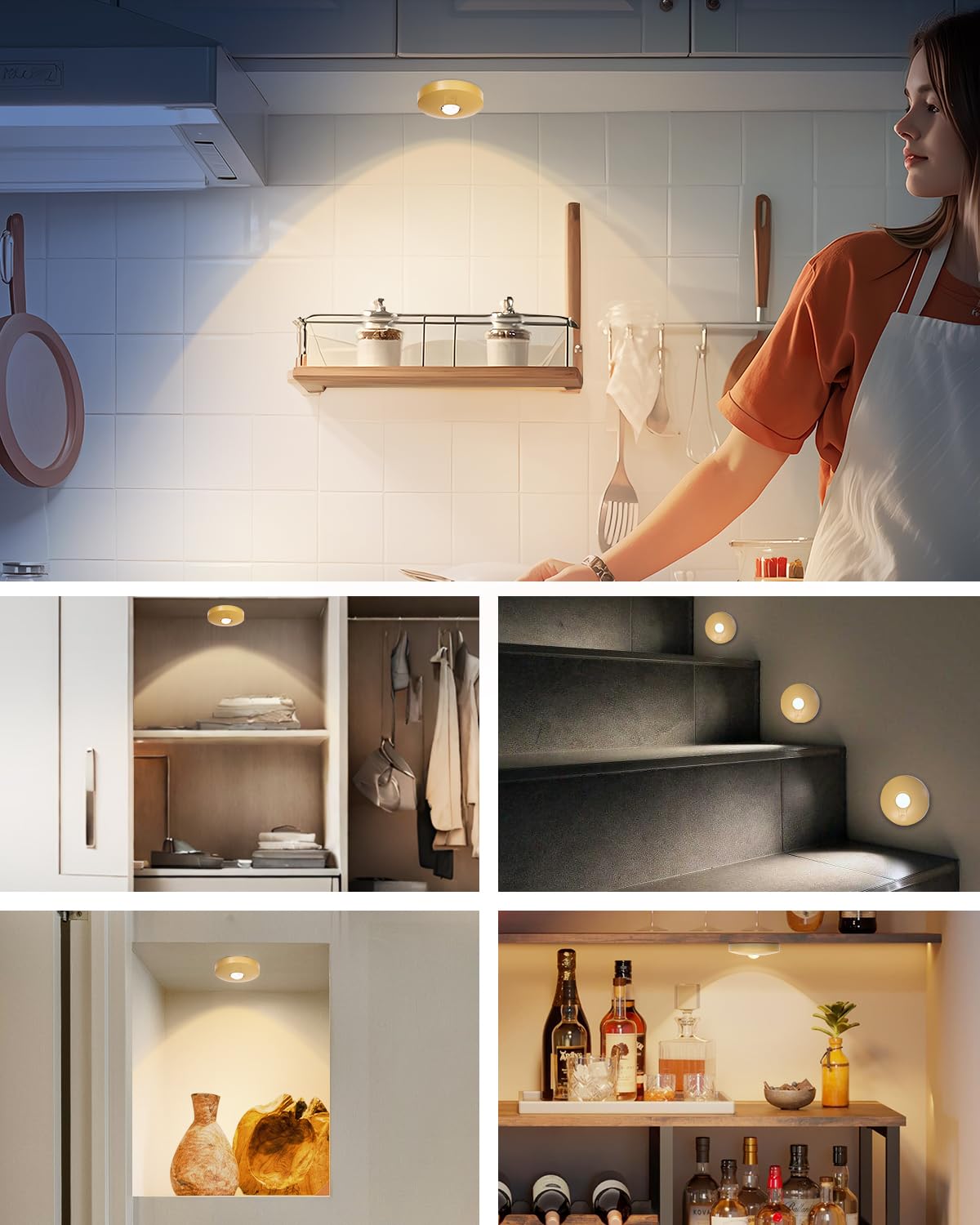 Aokpsrt Rechargeable Puck Lights With Remote Control, 1500mAh Battery Operated Tap Lights, Dimmer & Timer Under Cabinet Light, W