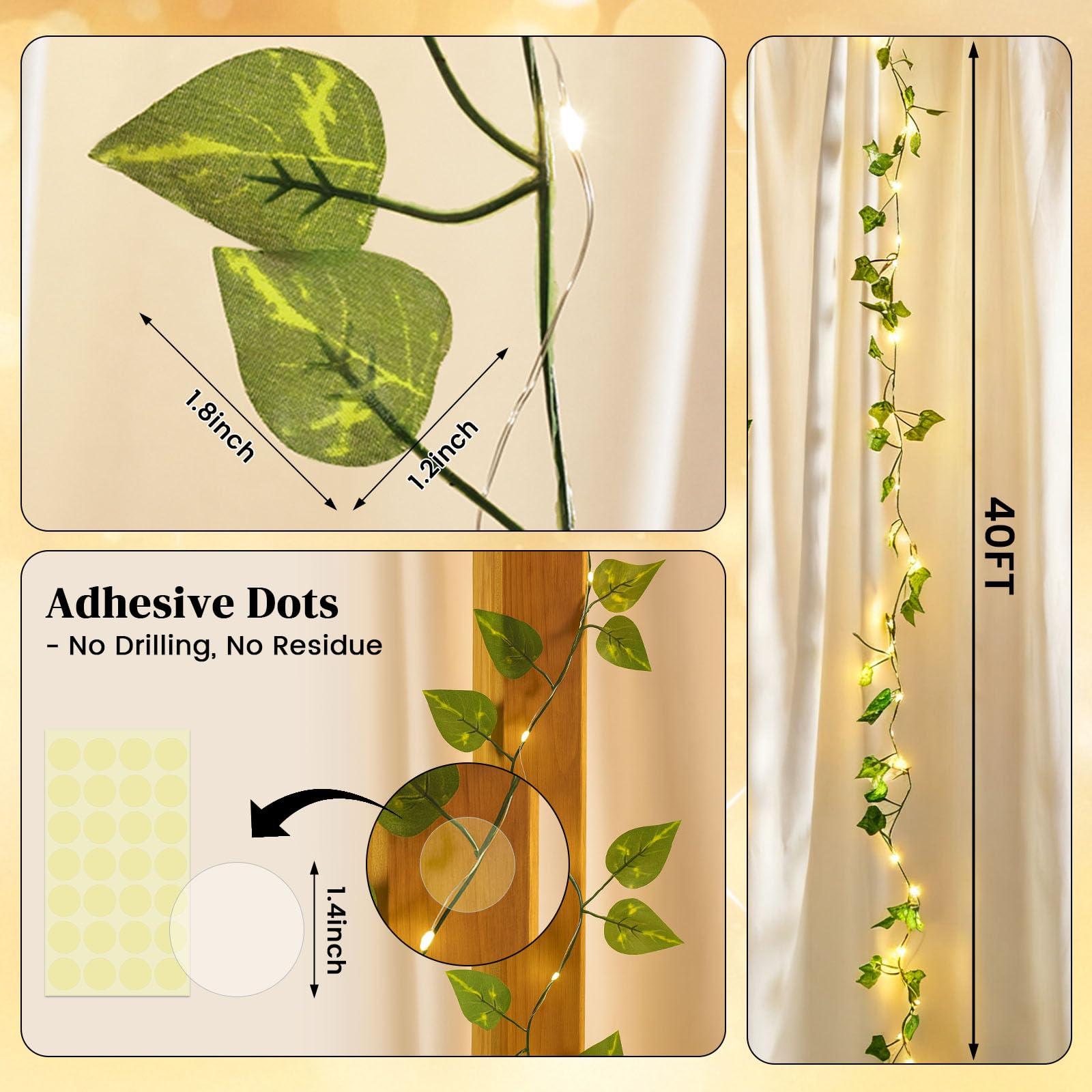 DomeStar 40Ft LED compatible with Vines with String Lights, Warm White, Model HR4033524 for Home Decor, Fences, Hallways, Railings