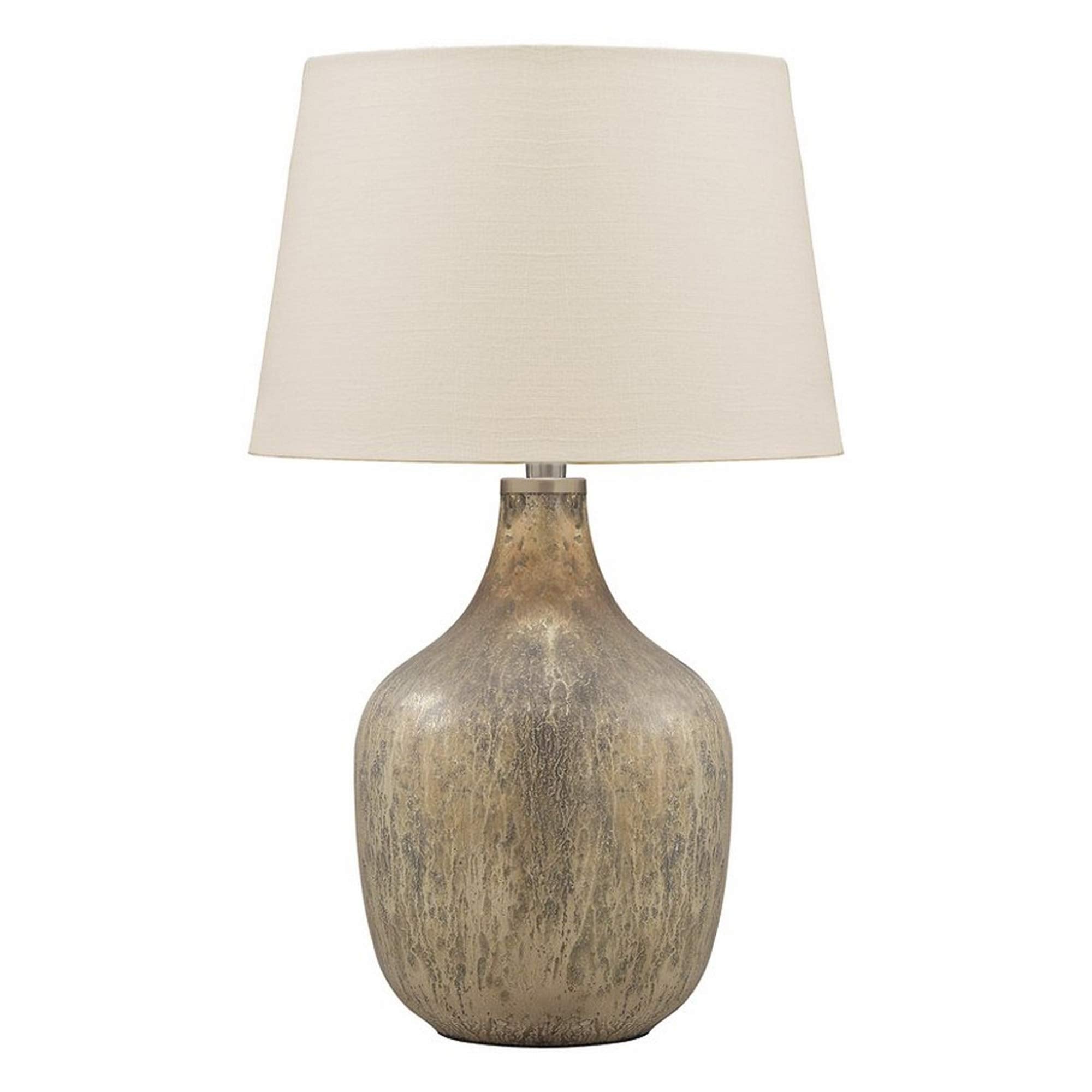 Benjara Mercury Glass Table Lamp With Drum Shade, Gold, Beige