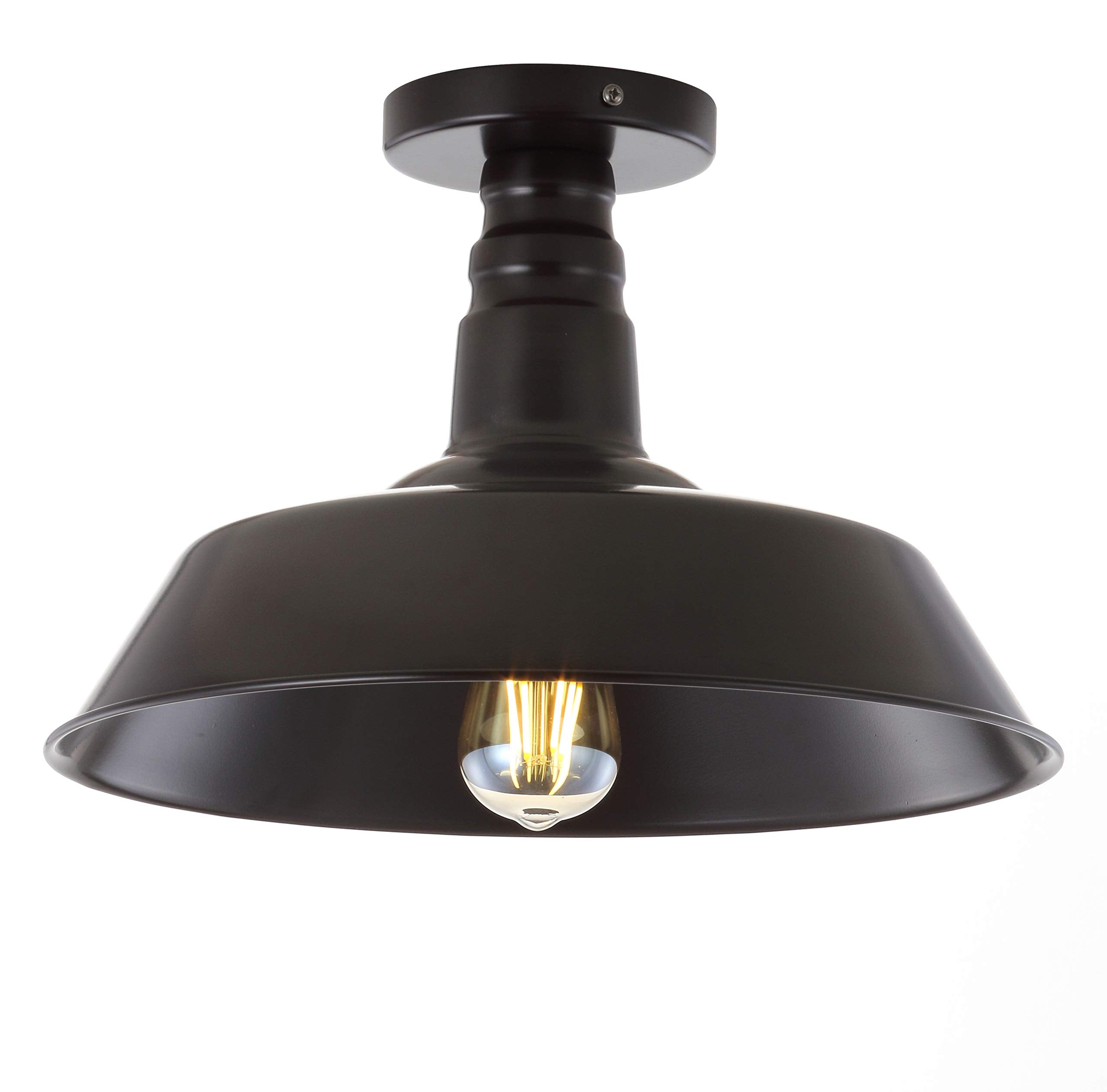 JONATHAN Y 14in Metal LED Semi-Flush Mount, Oil Rubbed Bronze, Model JYL9516A, Farmhouse Rustic Industrial Lighting
