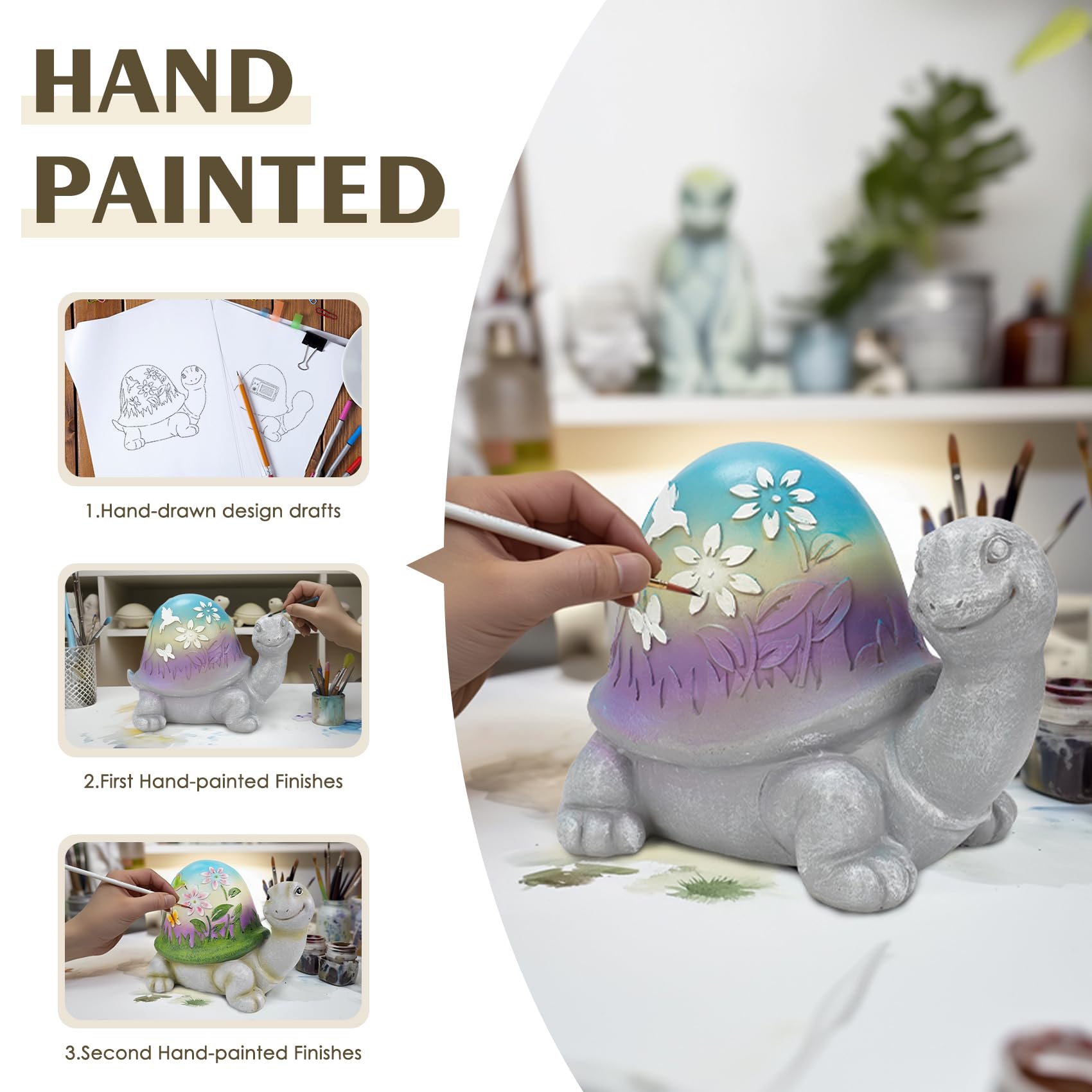 Mininova Solar Turtle Garden Statues With Hand-Painted Pattern Resin Sculptures Yard Decorations For Outside Outdoor Patio Porch