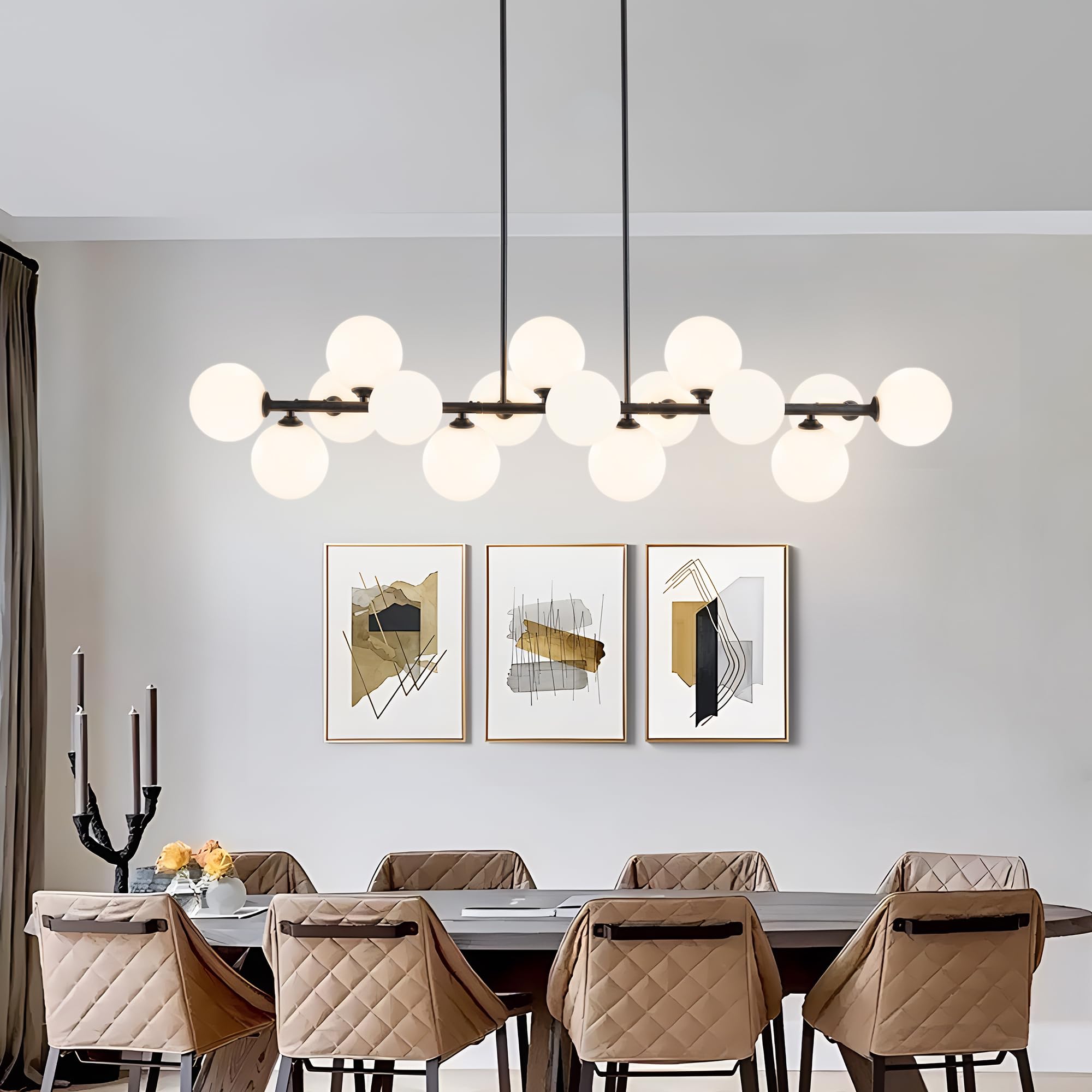 Farmhouse Chandeliers For Dining Room Large Pendant Lights Kitchen Island Lighting 16-Light Modern Sputnik Chandeliers With Milk
