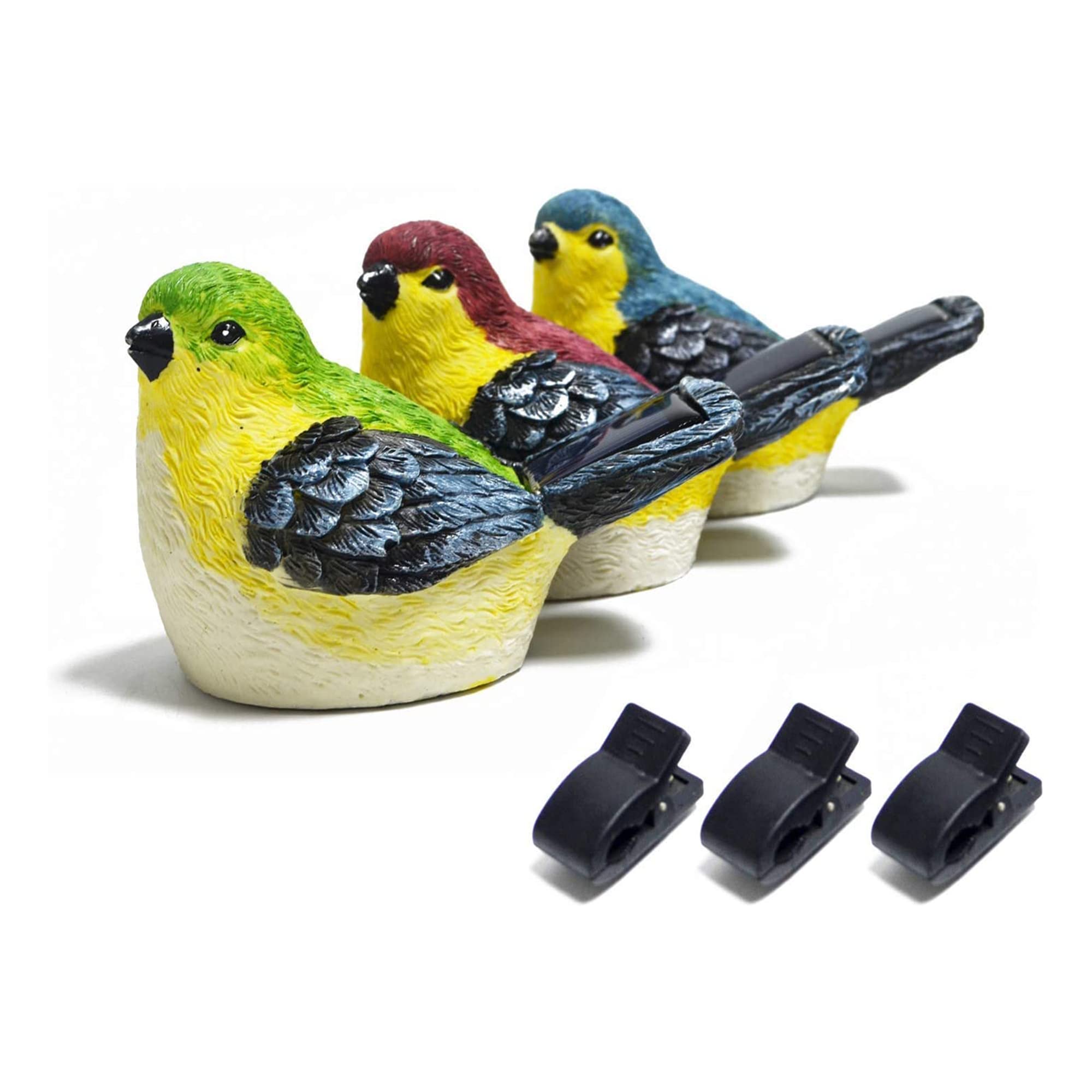 JZSTOM Solar Outdoor Bird Garden Statues, LED Lights, Multicolor, Resin, 3 Pack