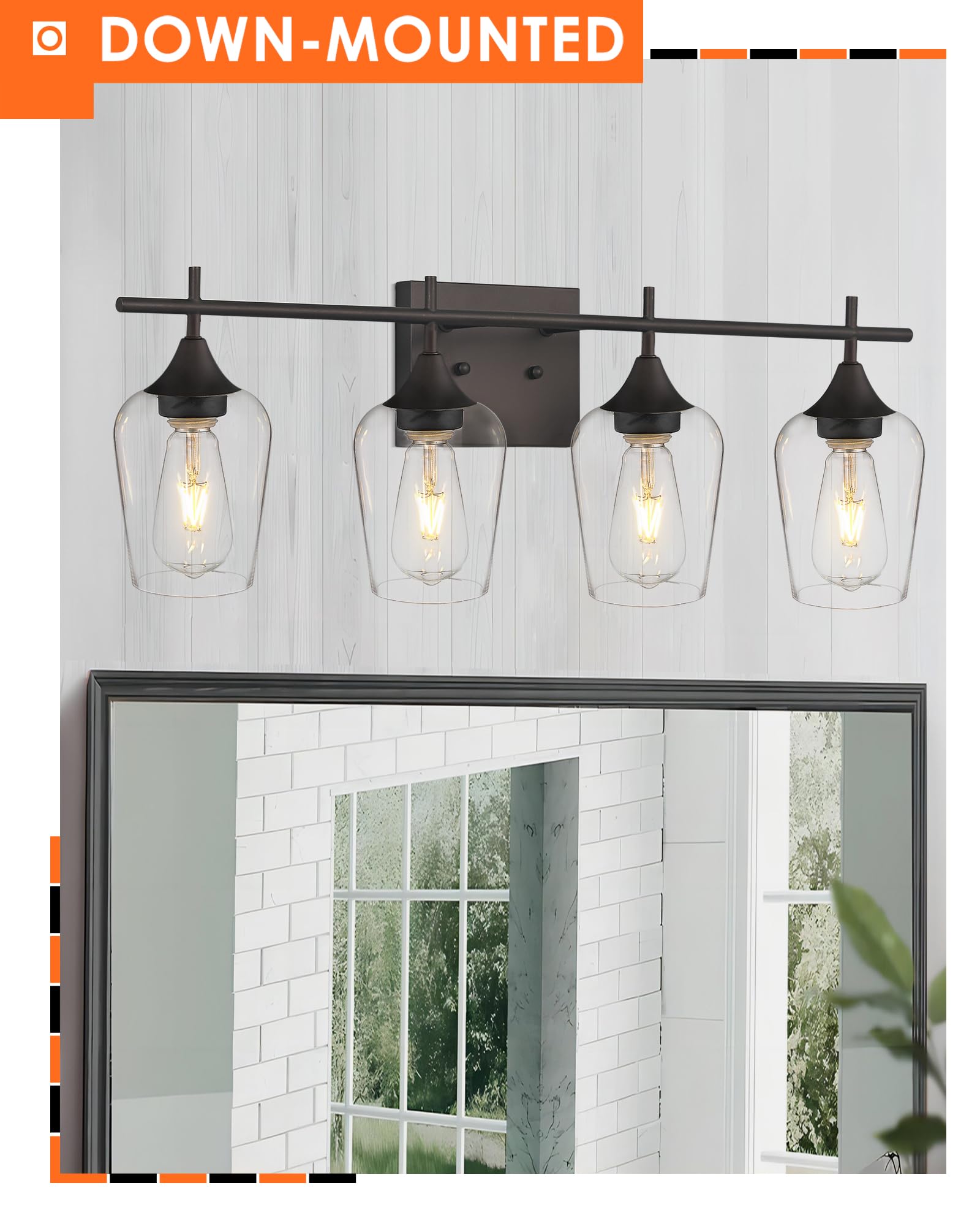 Osimir 4-Light Bathroom Vanity Lights, Oil Rubbed Bronze with Clear Glass, Model WL9167-4A, Farmhouse Rustic Style