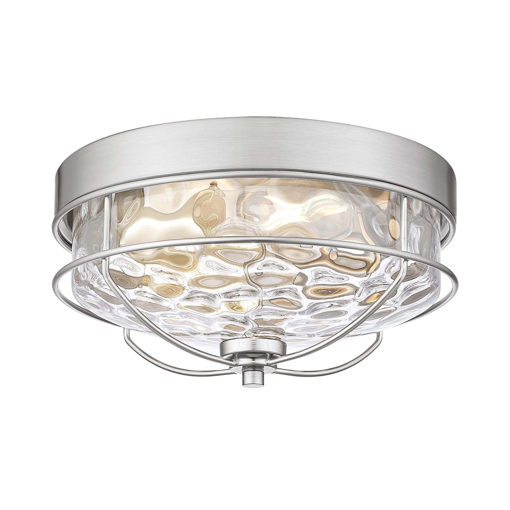 Modern Flush Mount Ceiling Light, Hwh 2-Light 12 Inch Brushed Nickel Close To Ceiling Light Fixtures With Water Ripple Hammered 