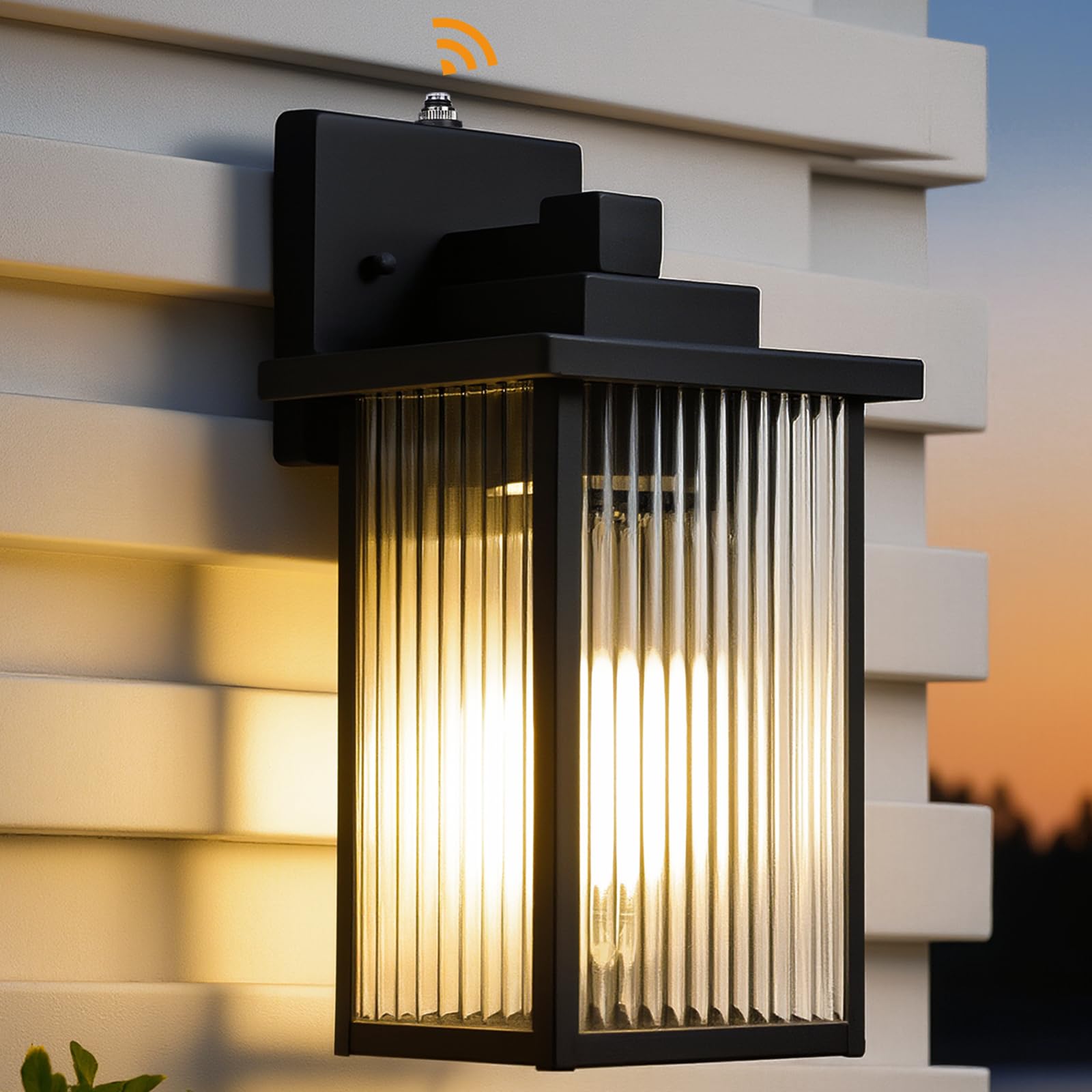 hameso 13 Inch Matte Black Outdoor Wall Light  Dusk to Dawn Waterproof Exterior Light Fixture for Porch  Front Door or Garage