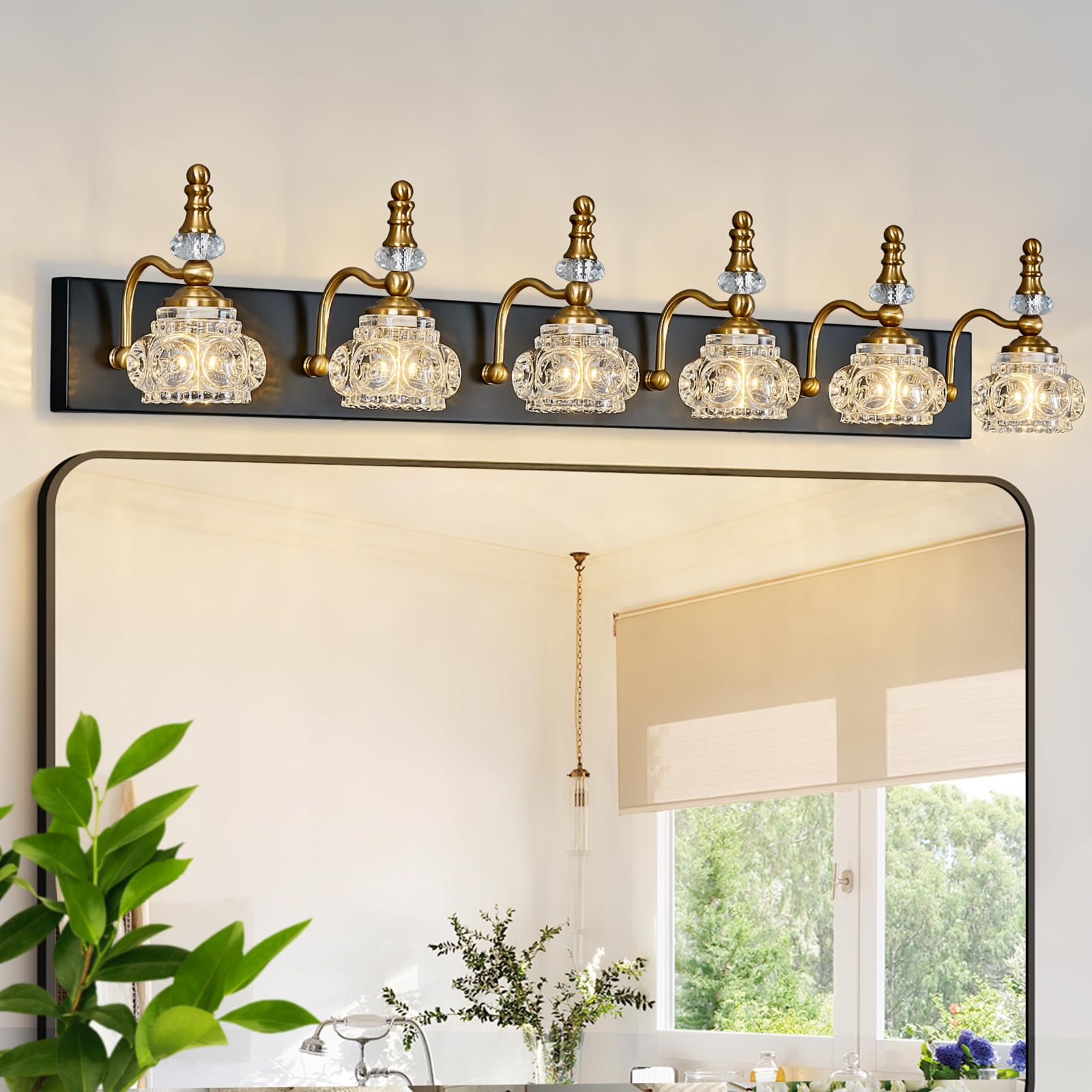 Lbsqj 6-Light Vintage Bathroom Vanity Light Fixture Industrial Black Gold With Glass Shade Vanity Light Fixtures Over Mirror Glass Bathroom Vanity Lighting Fixtures G9 Bulb Wall Lights