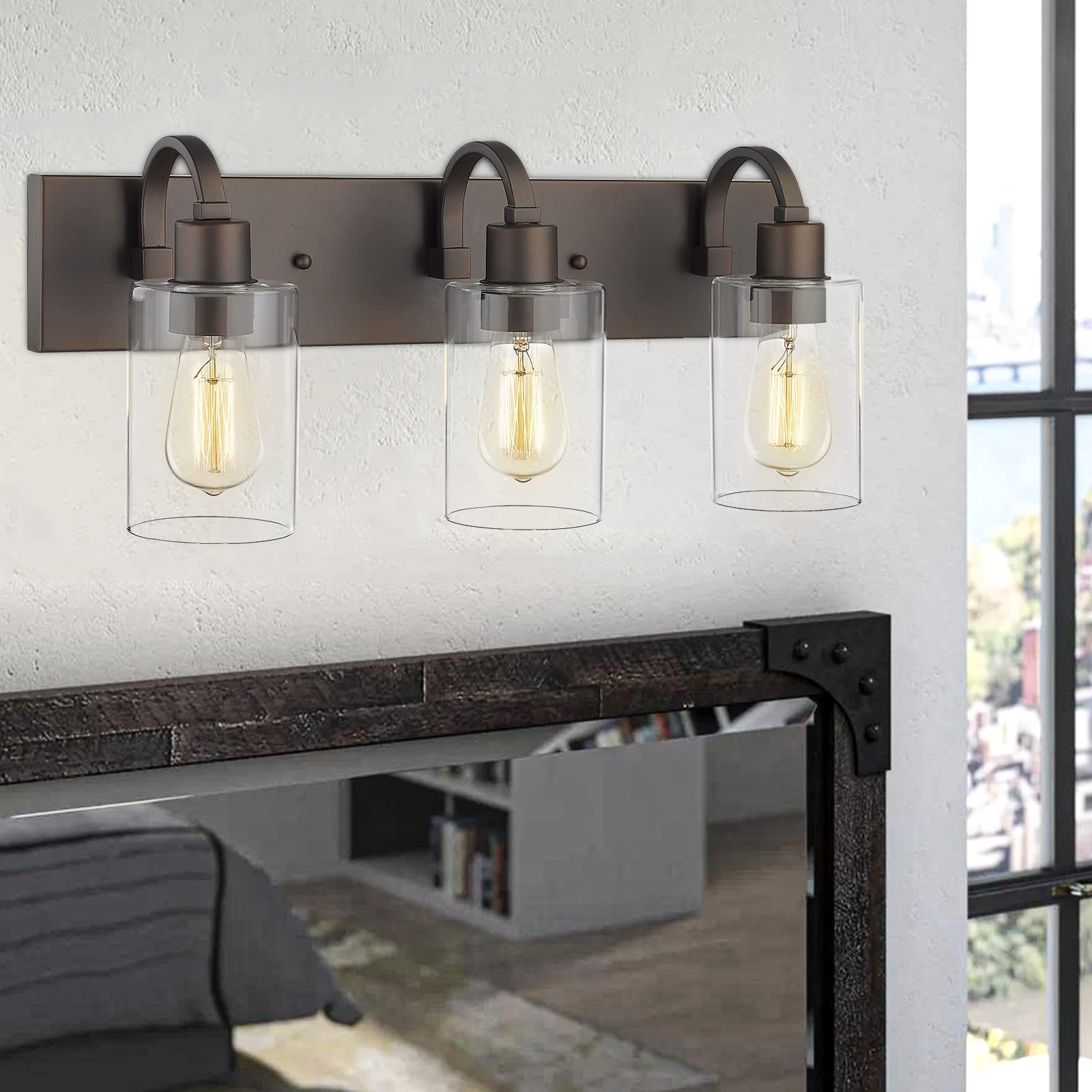 Emliviar 3-Light Bathroom Vanity Light Fixtures, Oil Rubbed Bronze, Clear Glass, Model YCE237B-3W ORB