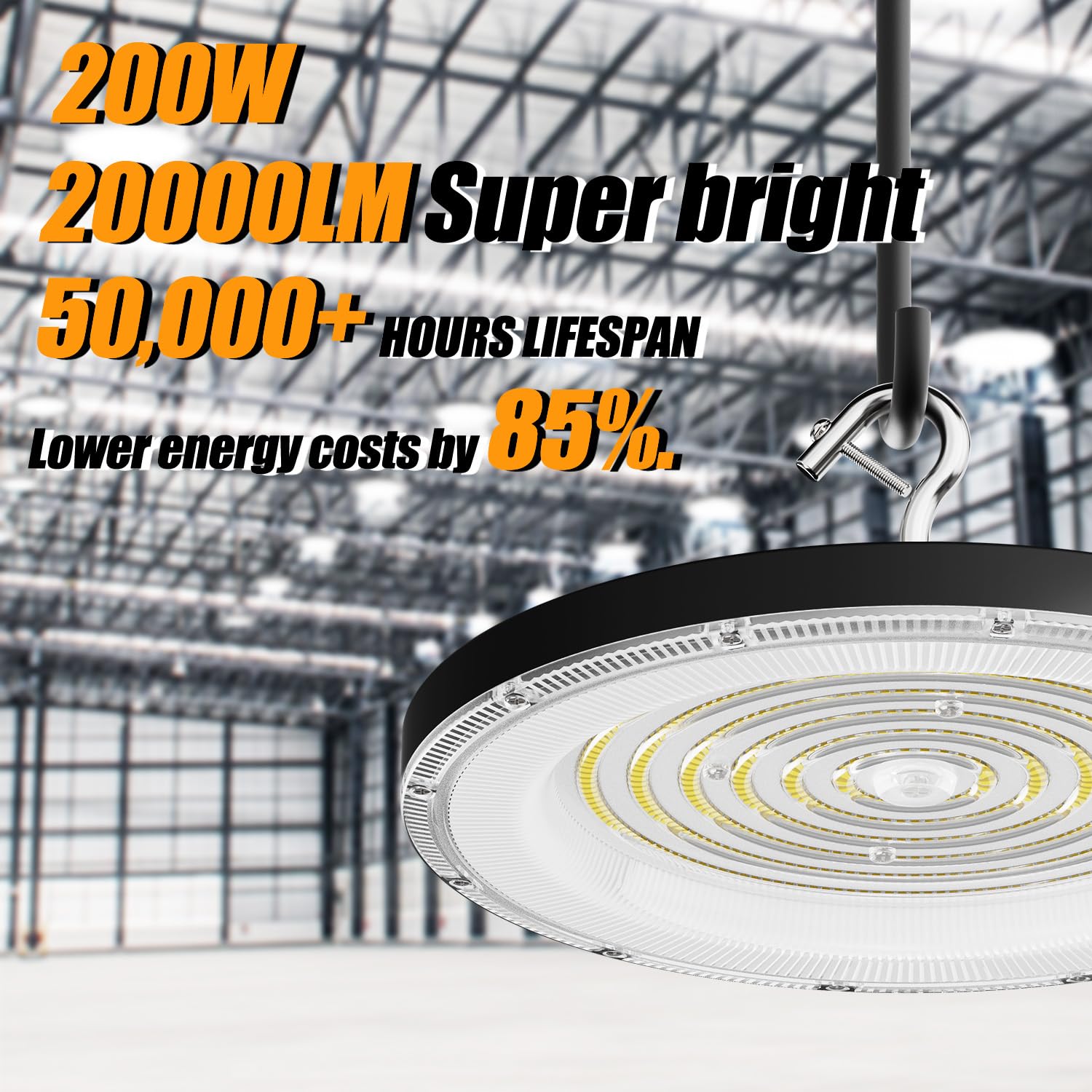 Zelvia High Bay Led Shop Lights For Garage Workshop,200W 20000Lm Super Bright High Bay Lights With Us Plug - Ip65 Waterproof 500