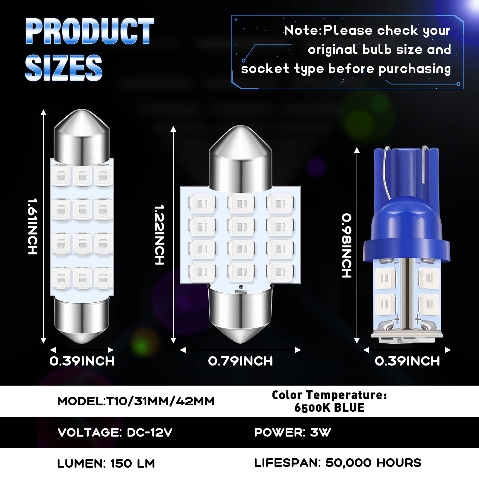 Tallew 24 Pieces Dome Light Bulb Kit Set T10 31 Mm 42 Mm Led Festoon, Led Interior Replacement Bulbs For Car Map Door Courtesy(Blue)