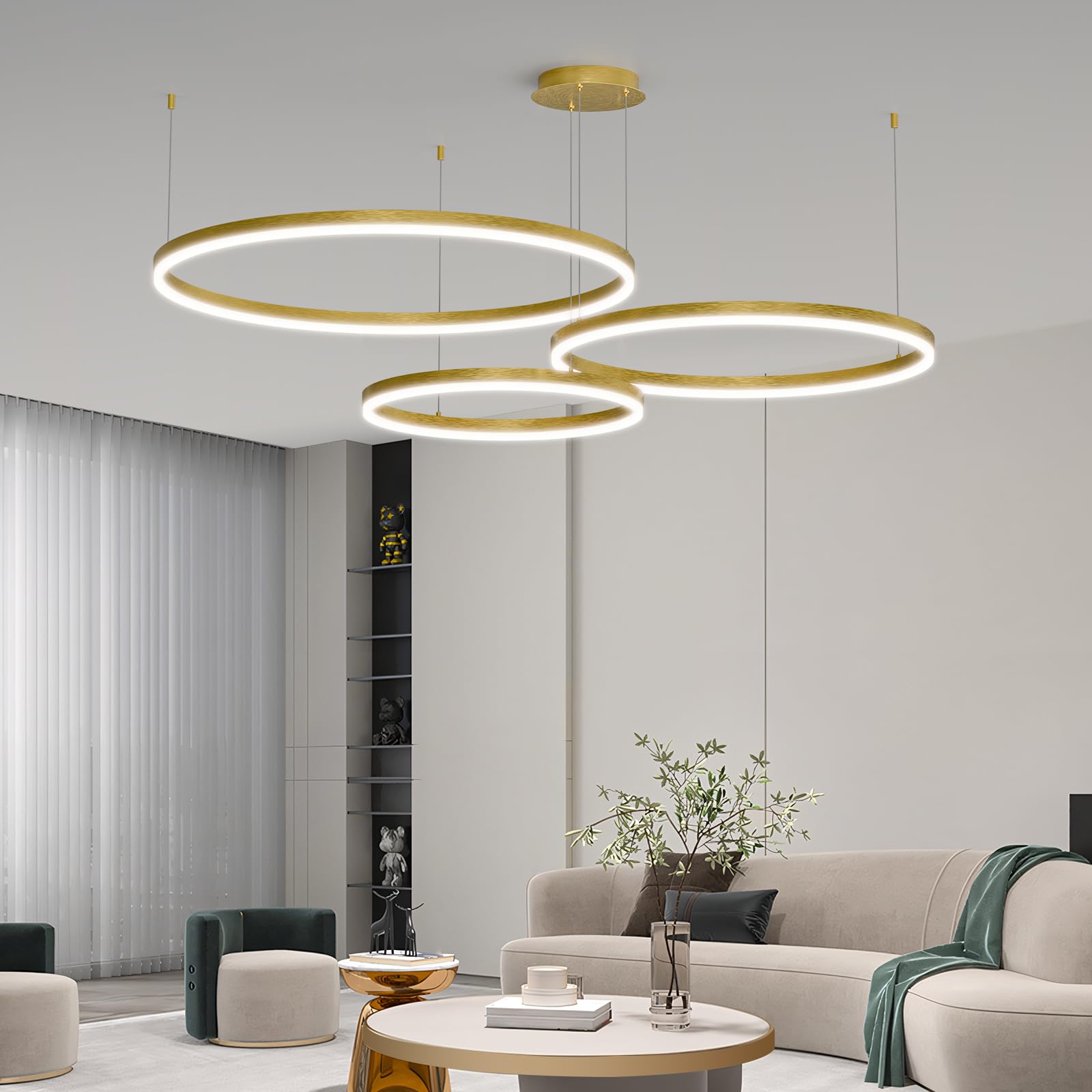 Mikeru Modern LED 3 Ring Chandelier Light  Ceiling Pendant Light Fixtures with Remote Control 3000k-6500K Adjustable Color Temperature Light for Living Room  Bedroom  Kitchen(15.7+23.6+31.5IN)