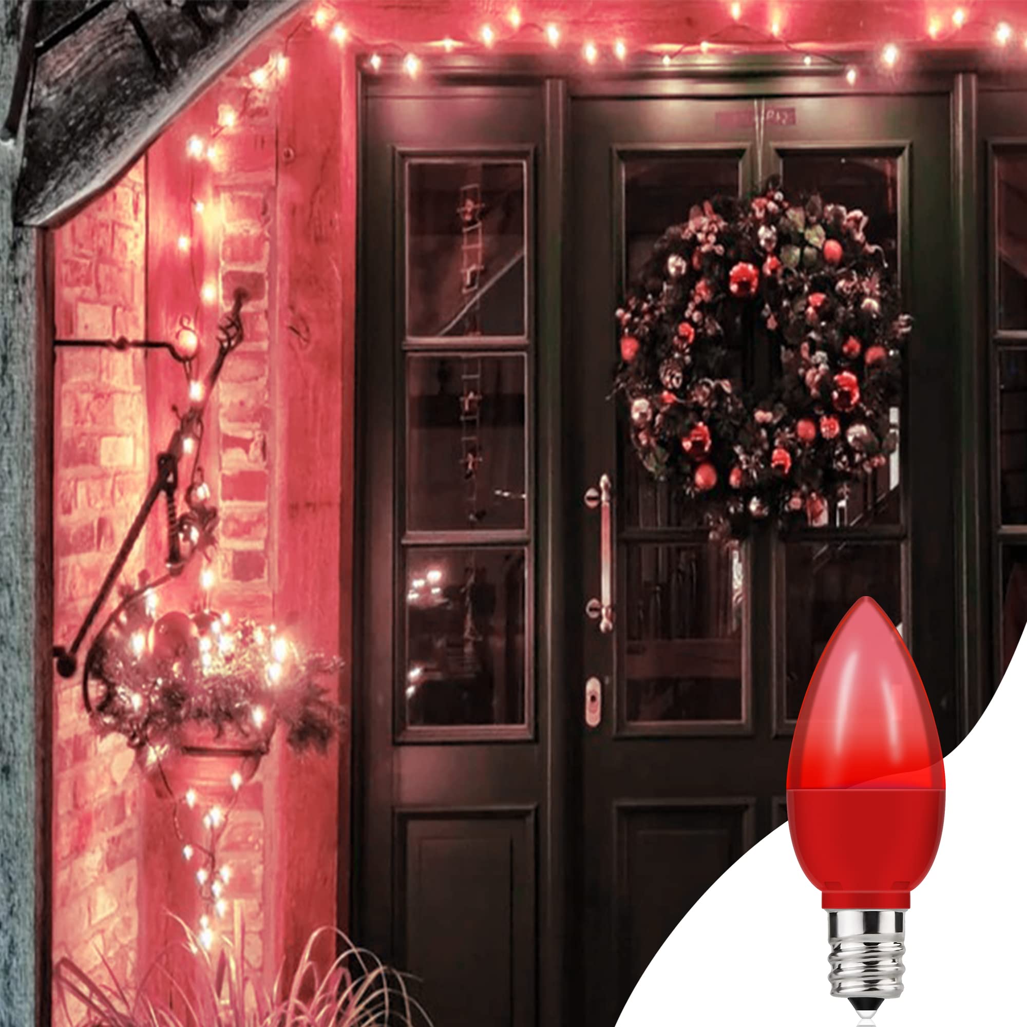 C7 LED Red Light Bulb, Christmas Light Bulbs E12 Candelabra Base, Mini LED Bulbs 1W(10W Equivalent) Night Light Bulbs for Salt L