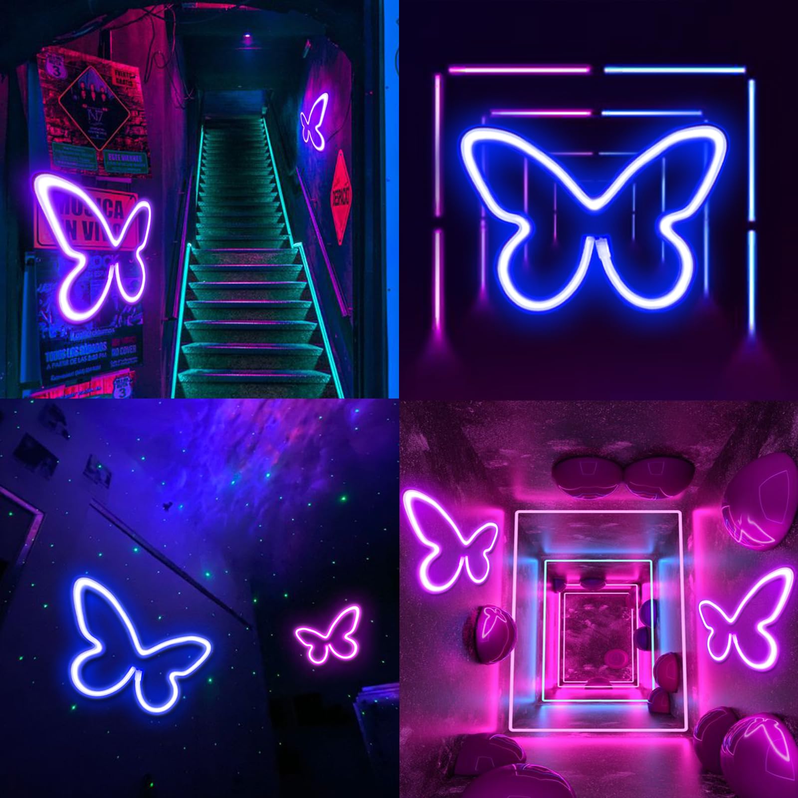 UrsaMajor Neon Sign 3 Pack - USB/Battery Operated LED Light, Plastic, 8.86x6.3 inches, Purple Blue Pink, Model b-zlf-2