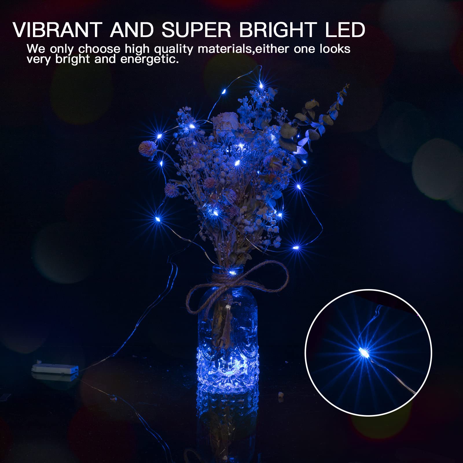 Brightown LED Fairy Lights, 12 Pack, 7 Feet, 20 Lights, Waterproof, Silver Wire, Blue