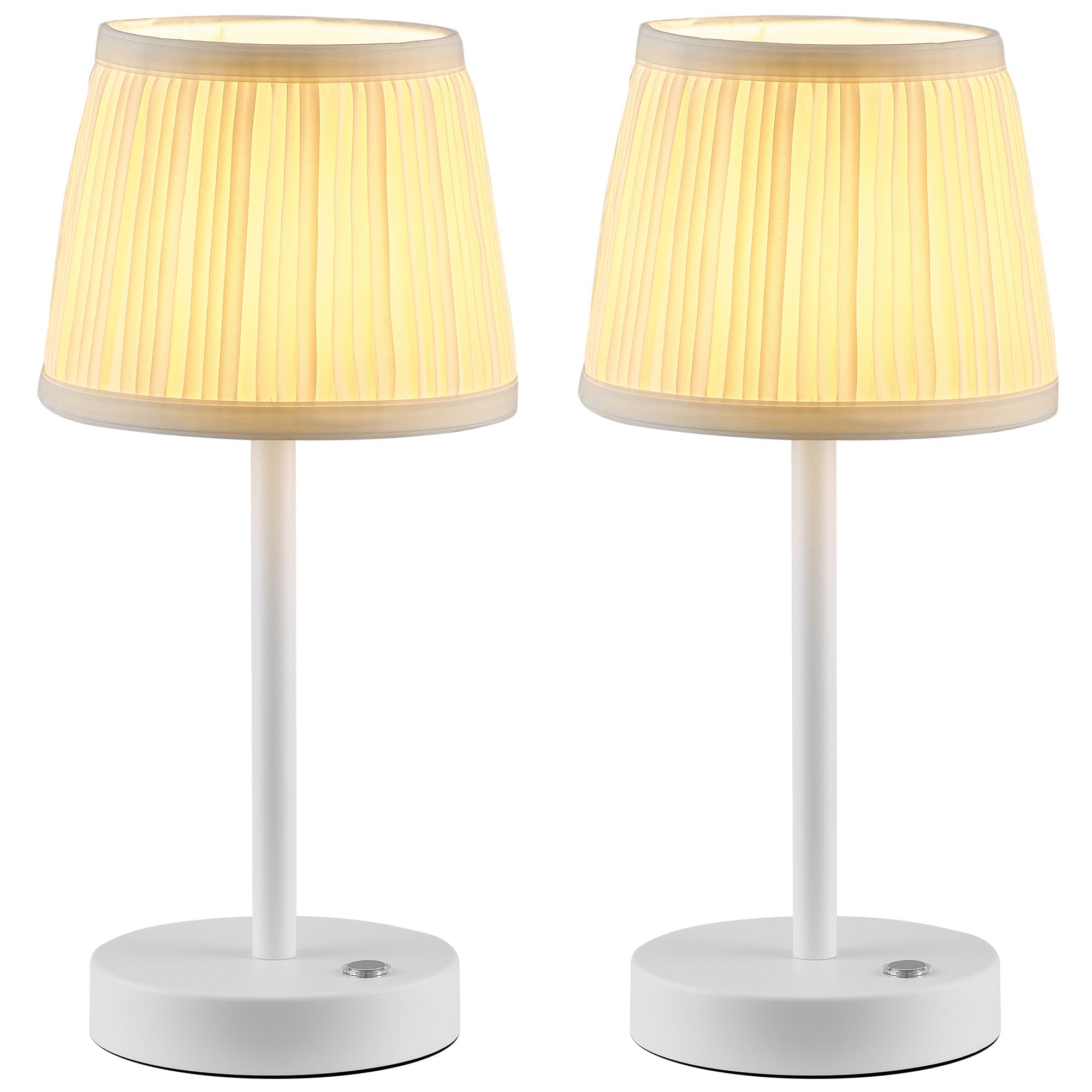 Pusu 2 Pack Cordless Led White Table Lamps  Rechargeable 4000Mah 3 Way Dimmable Bedside Small Lamp With Fabric Shade  Lighting For Bedroom  Kids Room  Bathroom  Kitchen  Decor  Gift  Night Light