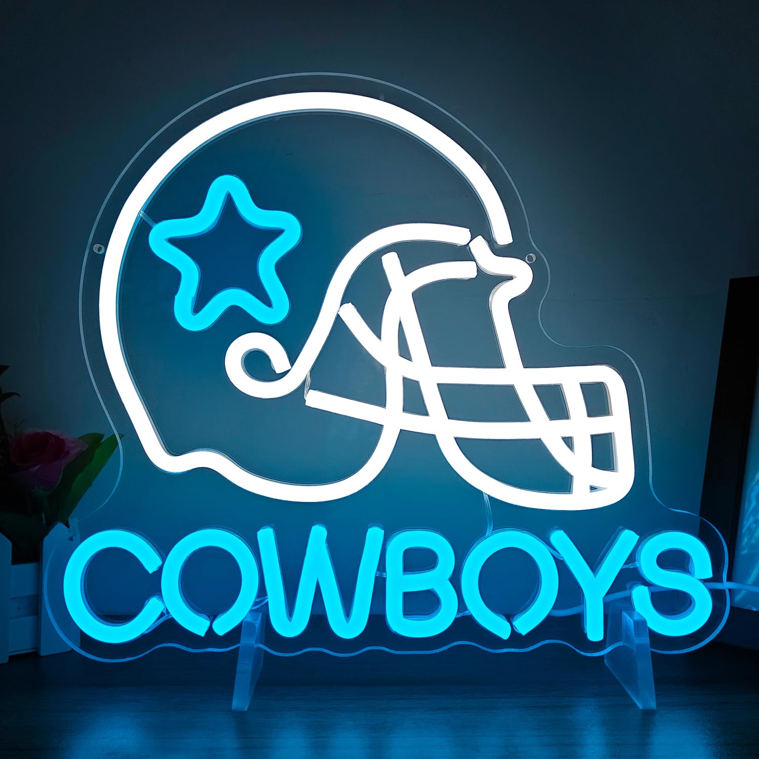 Cowboy Football Neon Sign for Wall Decor Dimmable sports Team Helmet Led Signs Cowboys Neon Light Signs for Man Cave Light Up Si