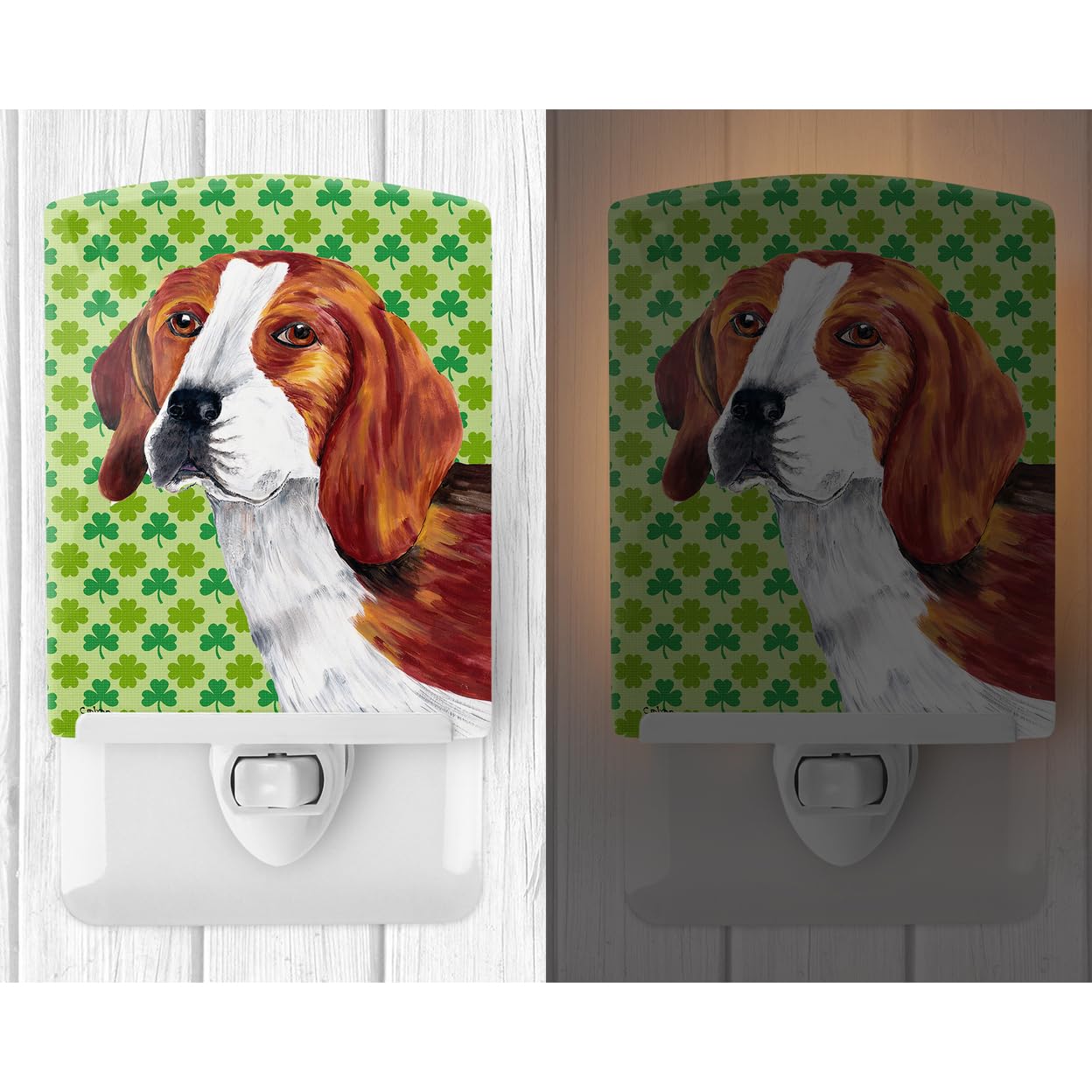 Carolines Treasures Night Light, Beagle St. Patricks Day Shamrock, Ceramic, 6x4x3in, Multicolor, Model SC9289CNL