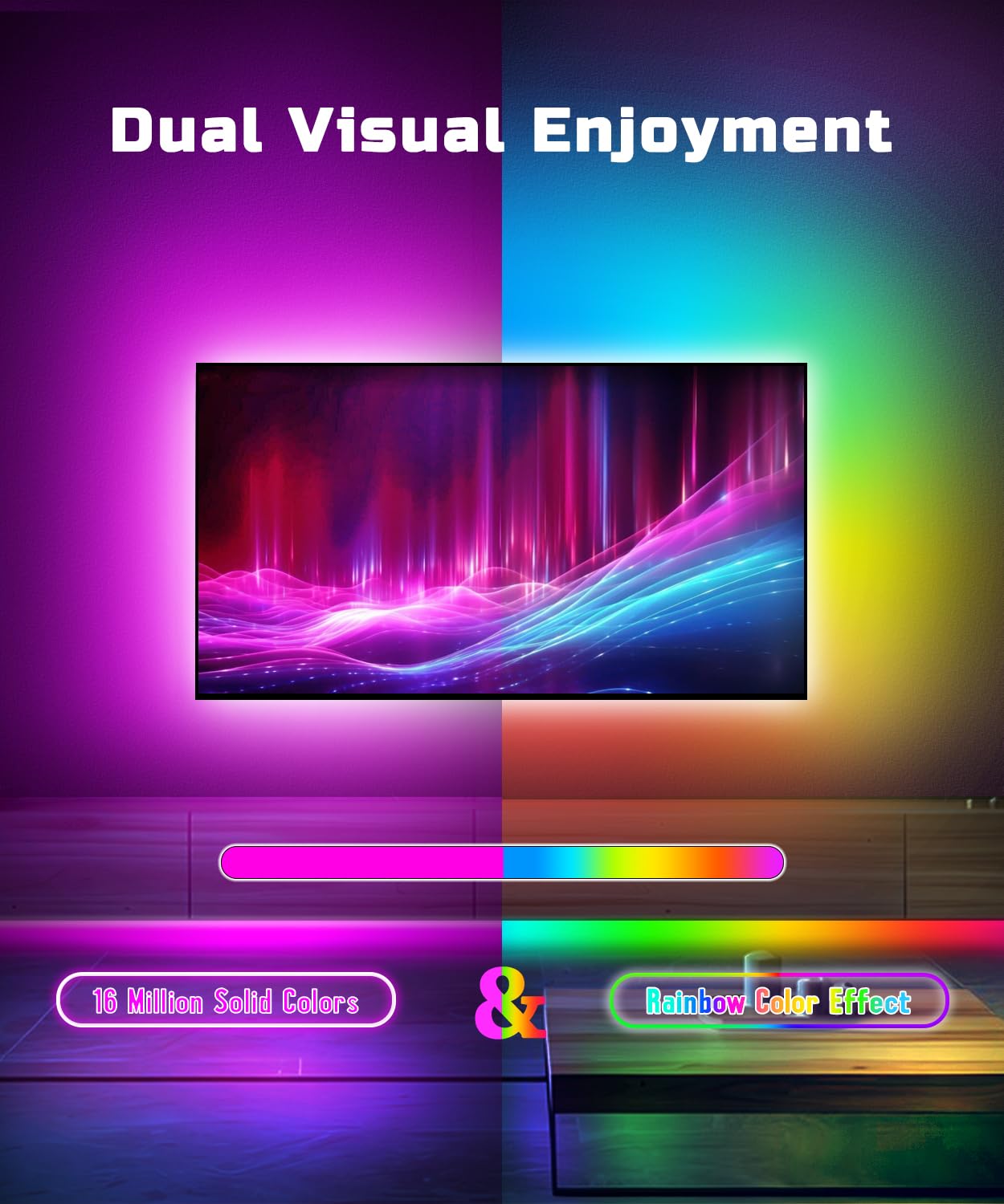 Dtqj Icrgb Tv Led Backlight, 9.84Ft Led Lights For 32-43Inch Tv, Music Sync Color Changing, With App And Remote Control, Usb Pow