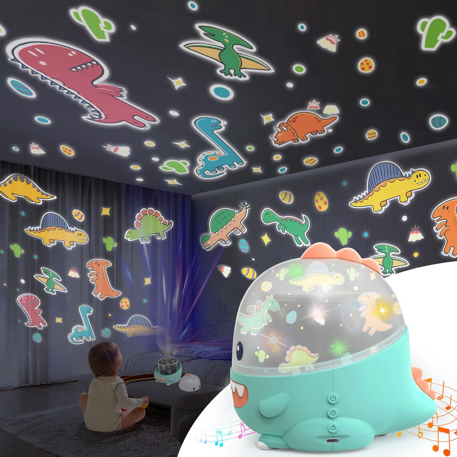 Star Projector Night Light For Kids, Stars For Ceiling Projector, Sky Light Toys For Boys Girls, Birthday Xmas Christmas Gifts For Baby Toddler Teens Children Kids Bedroom Decor (Blue Dinosaur)