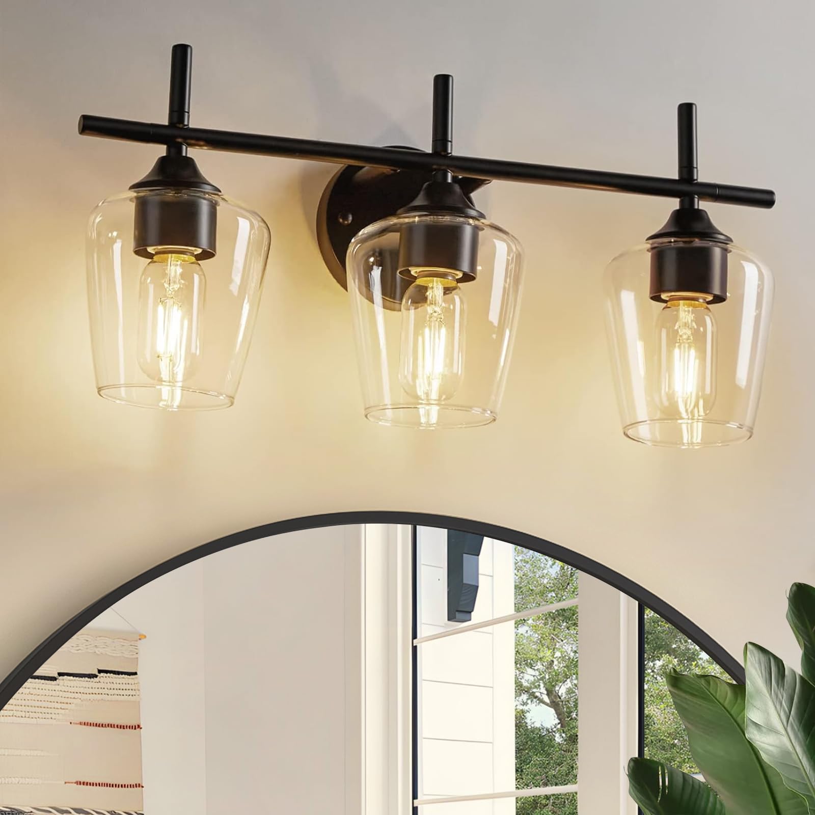foucasal Bathroom Vanity Light Fixtures, 3-Light Black Metal Wall Lamp, Modern Design for Bathroom, Bedroom, Hallway, Model ULB0046H