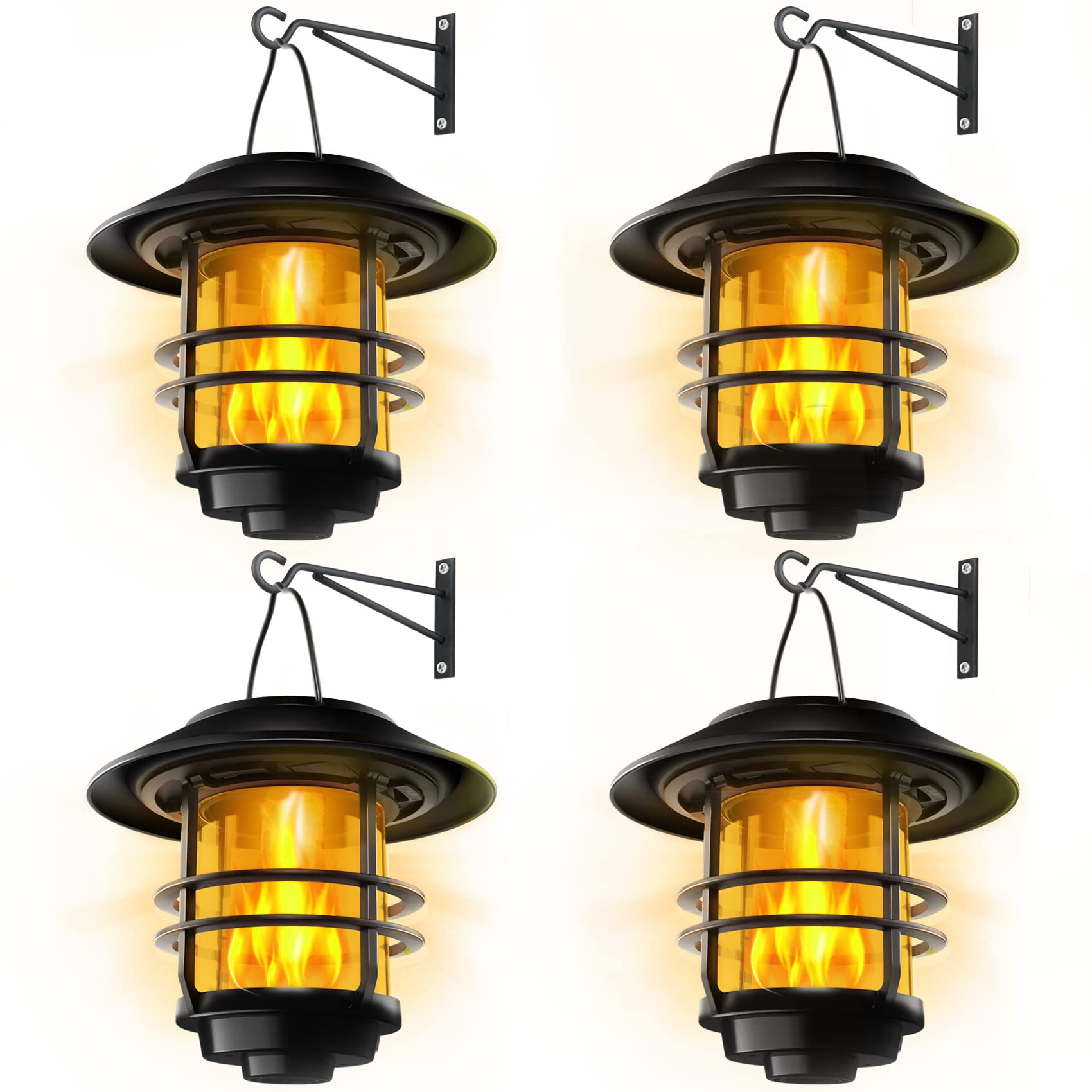 Otdair Solar Wall Lantern, Flickering Flames Sconce Light, 4 Pack, Black, Model BLDD-01, Glass Material