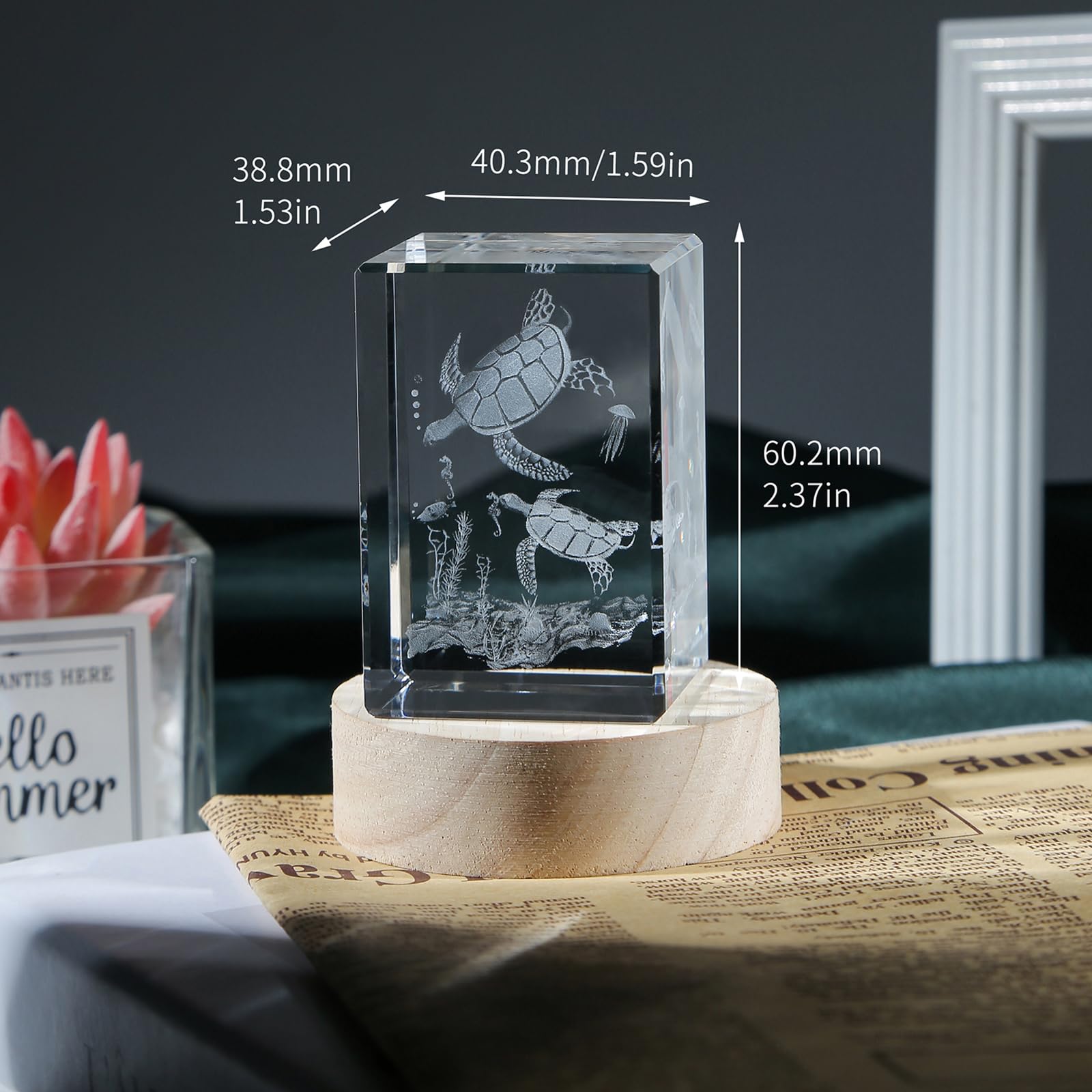Youercrystal 3D Crystal Turtle Figurine Night Light With Led Light Base, Sea Turtle Gifts For Women Kids, Valentines Anniversary Birthday Gifts Sea Turtle Decor For Lovers
