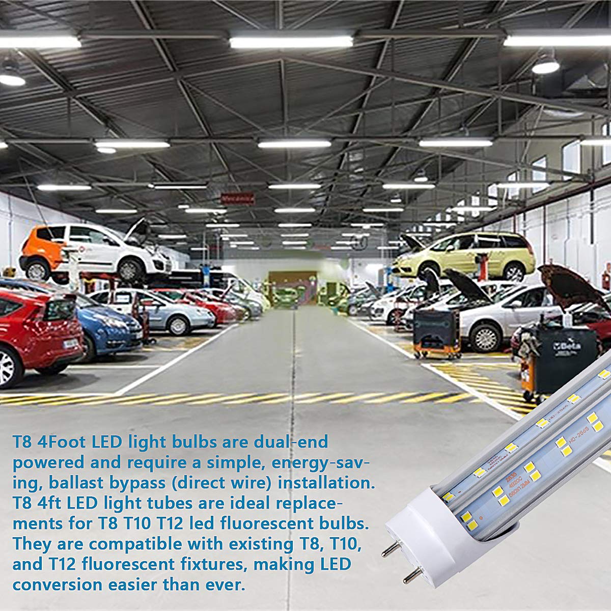 25Pack, T8 Led Bulbs 4Ft Tube Light, 60W 6500Lm 6000K Cold White, 4 Foot Flourescent Tube Replacement, 4 Row V Shape 270 Degree,