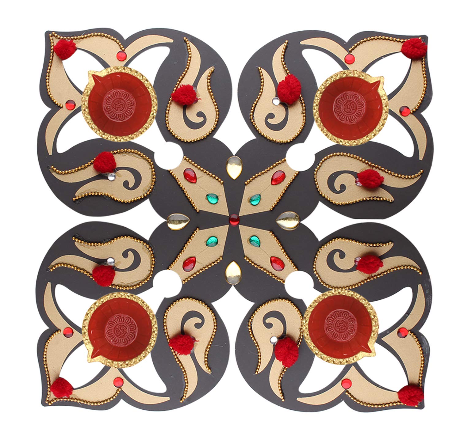 storeindya Clay Oil Lamp Set of 4, Multicolor, 2.75 x 3.25 x 0.75 inches, Traditional Floor Decor, Model SI-US-DC112