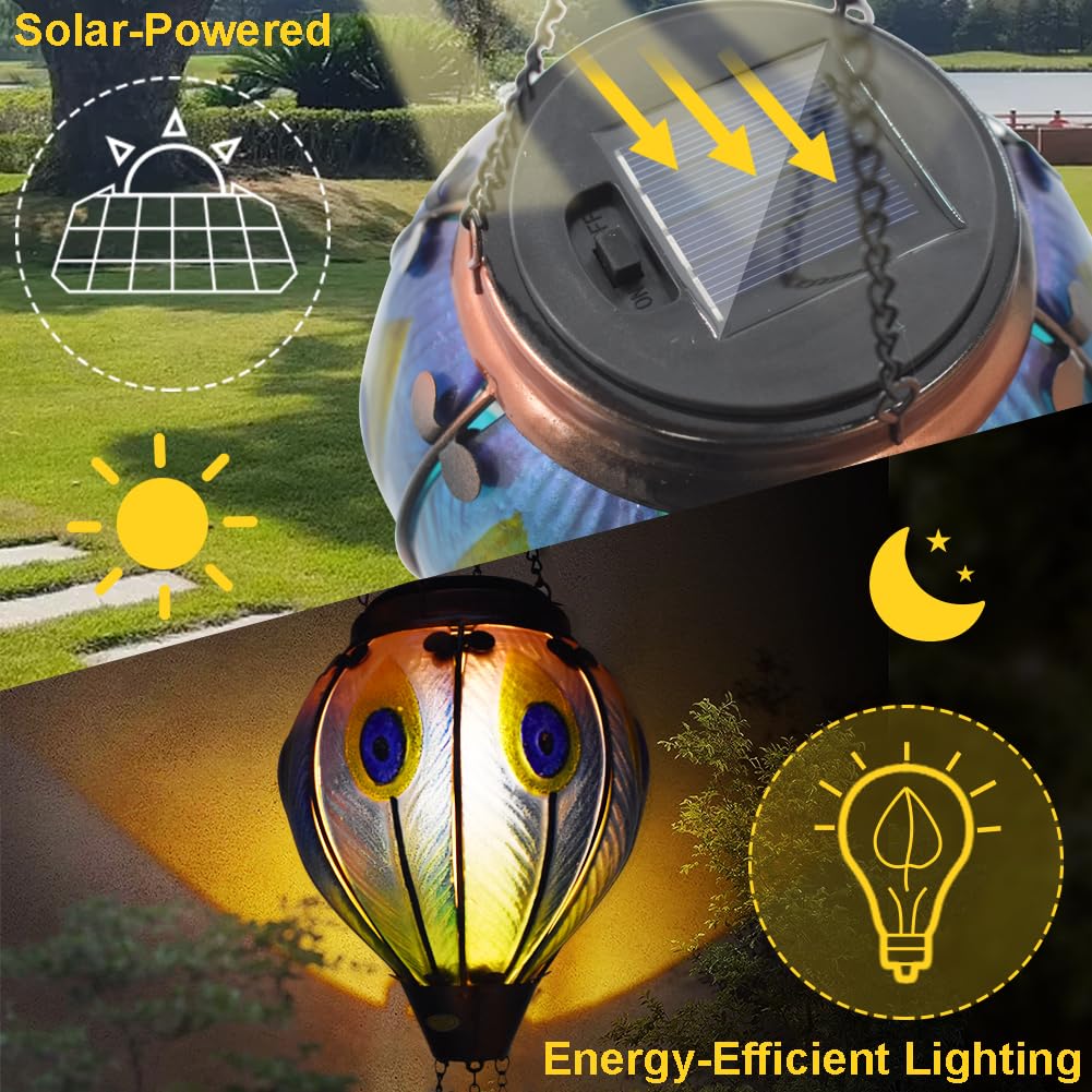 teyigarden Solar Hot Air Balloon Lantern - Glass, Waterproof, 18in H, Peacock-Blue, Model SL-6069082028