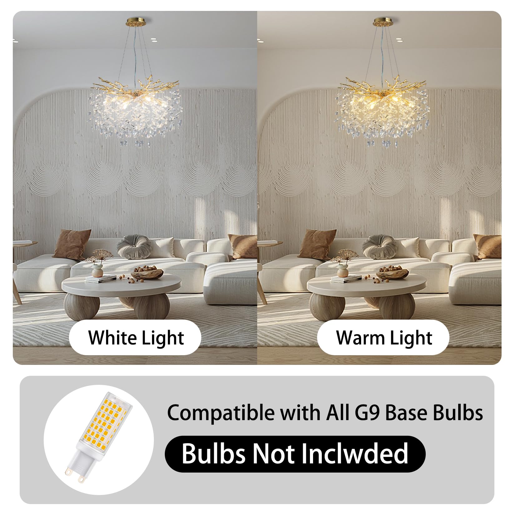Yuyi 23.6 Modern Gold Tree Branch Crystal Chandelier  8-Light Round Raindrop Pendant Lighting For Dining Room Living Room Bedroom Kitchen Foyer Entryway  stylish K9 Crystal Statement Light Fixture
