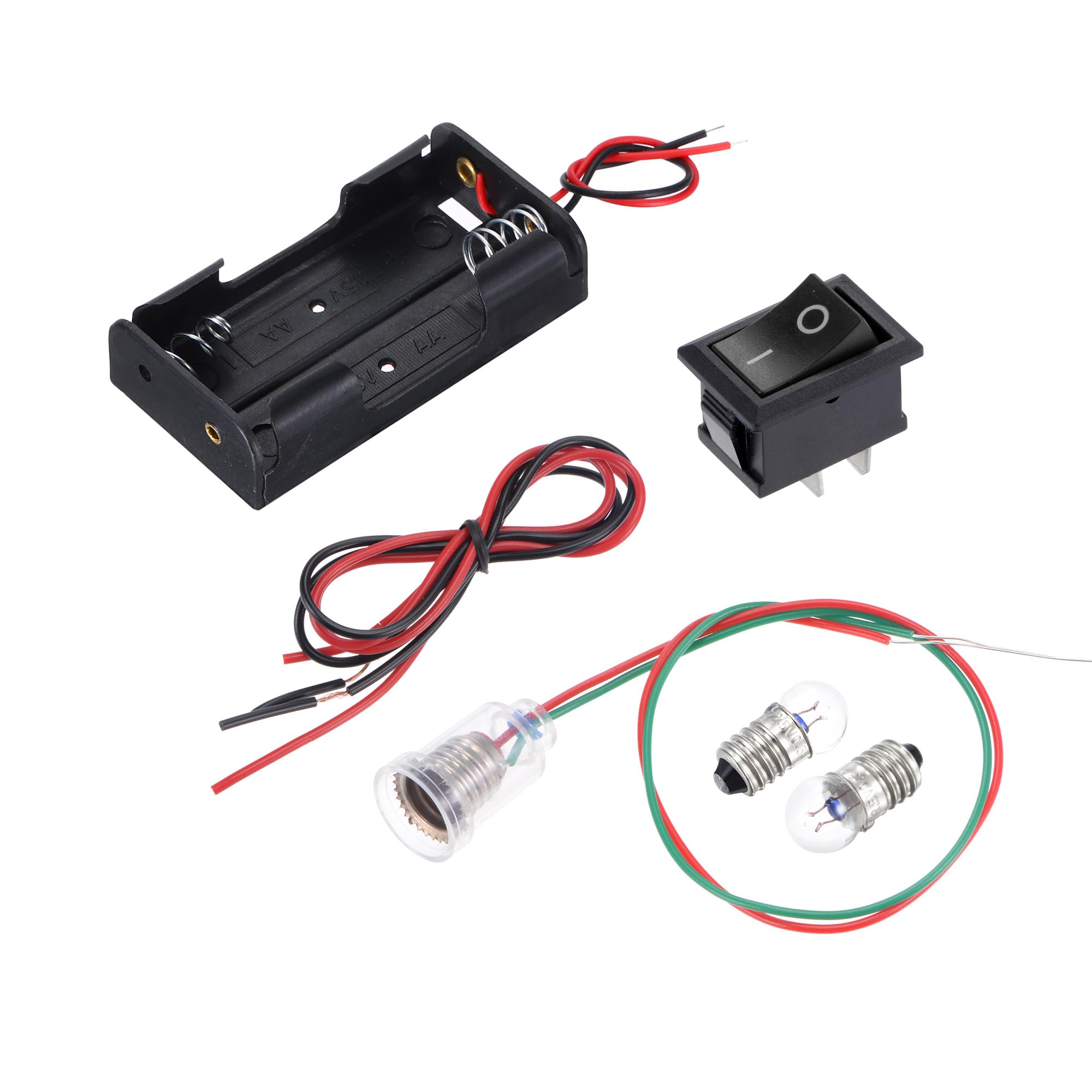Meccanixity Electrical Circuit Experiment Set Diy Materials, 10Pcs 2.5V E10 Bulbs, 1Pcs Aa Battery Case, 1Pcs Button Switch, 1Pc