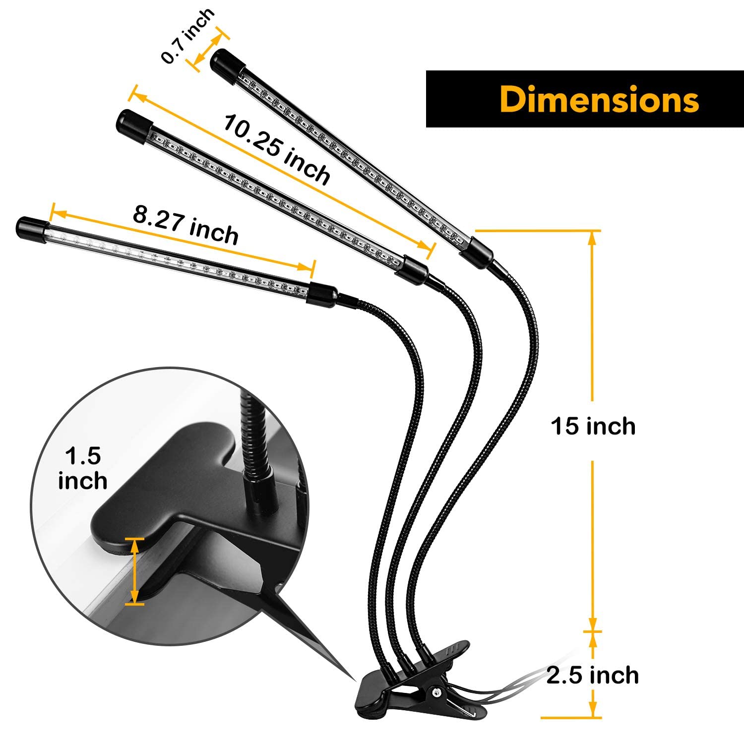 iPower 60 LED Grow Light, Full Spectrum, 3 Light Modes, 10 Dimmable Levels, Adjustable Gooseneck, Red & Blue, 3 Light Tubes