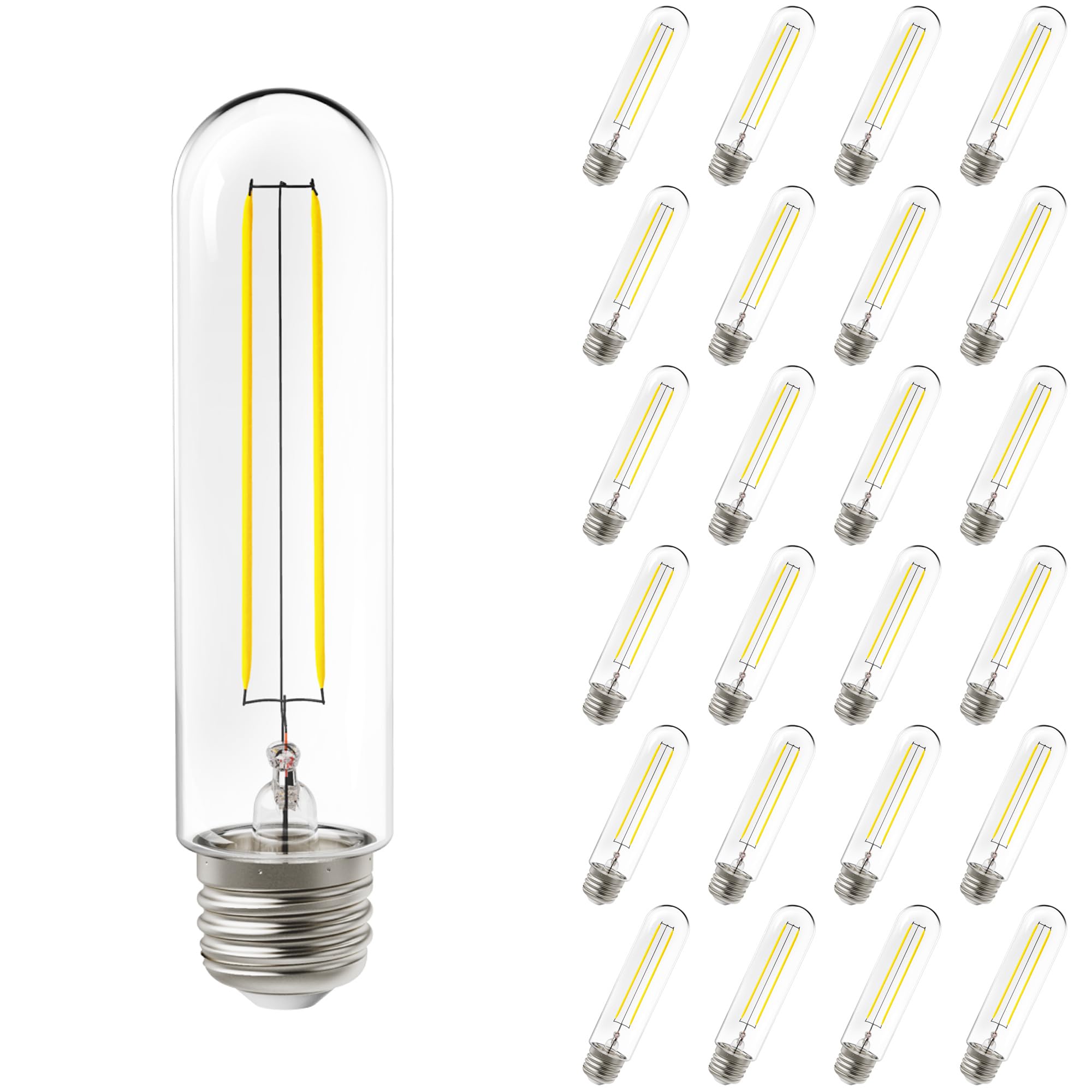 Lighting 24 Pack 5W=40W Dusk to Dawn Outdoor T10 Light Tubular LED Bulbs, CRI90 2700K Soft White E26 Base, 450 Lumens, Vintage F