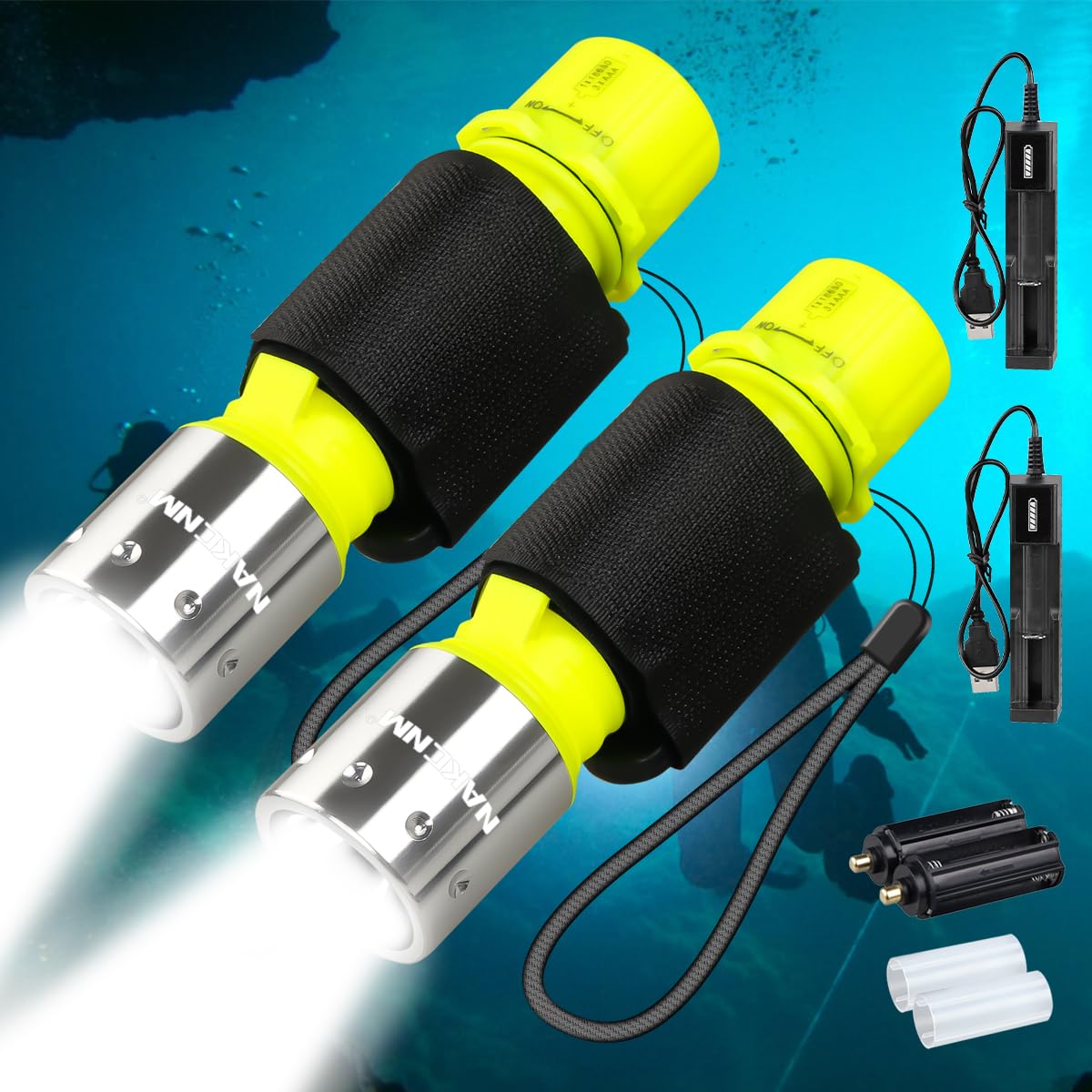 2 Pack Diving Flashlight,Supper Bright LED Diving Light Scuba Safety Light 3 Modes Underwater Torch for Scuba Diving or Other Un