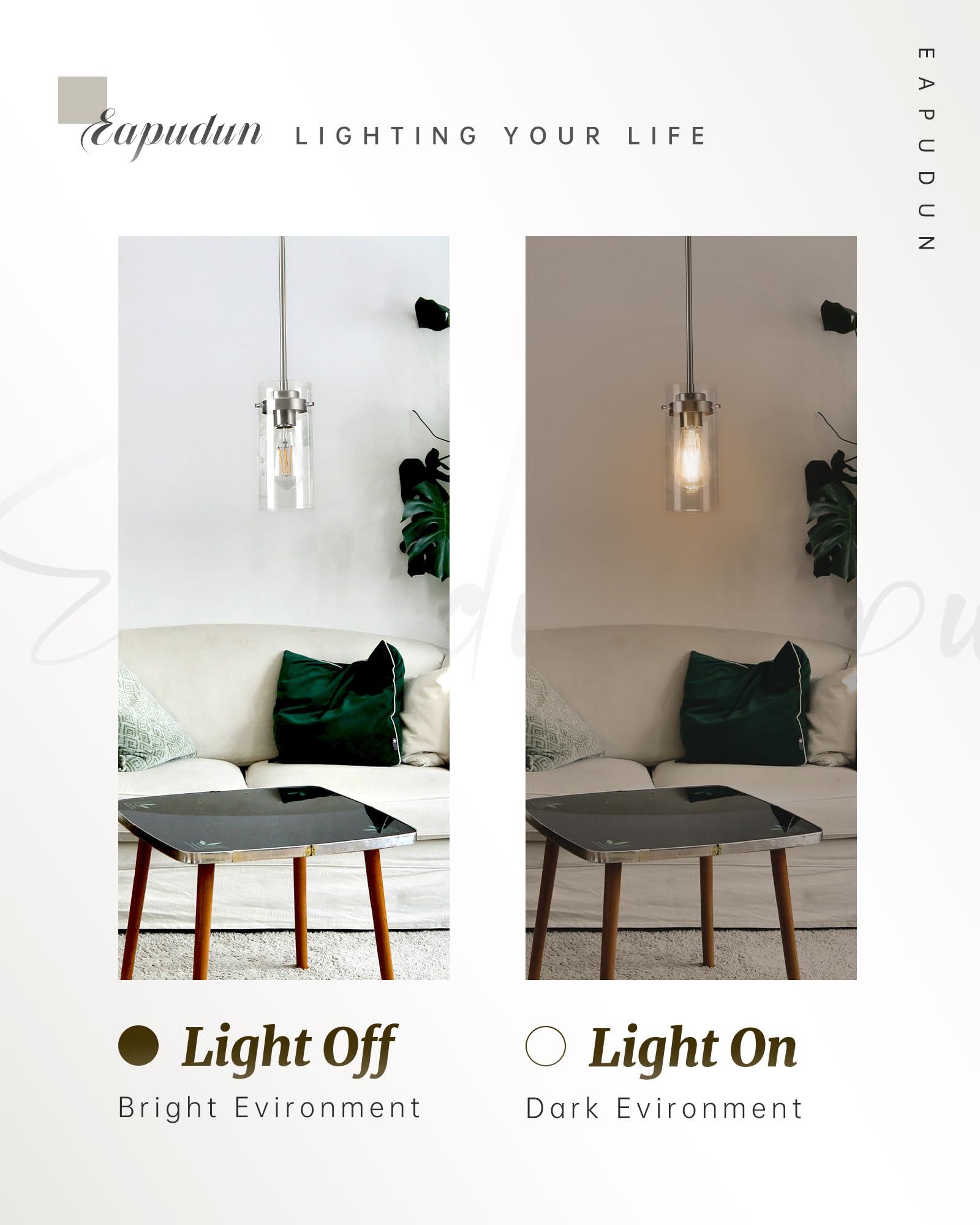 Eapudun Brushed Nickel Pendant Light - 2 Pack Farmhouse Kitchen Ceiling Fixtures