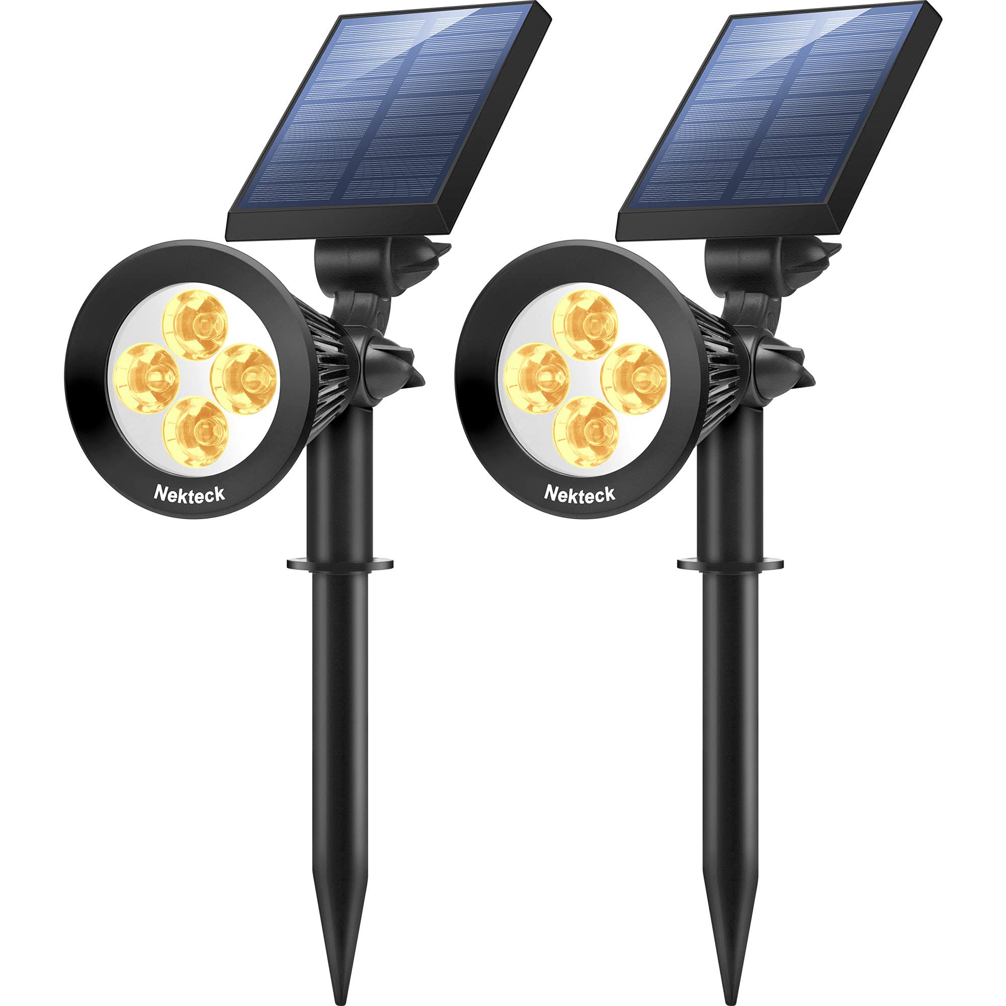 Nekteck 2-Pack Solar Spot Lights, Waterproof Outdoor Landscape Lighting, Warm White, Auto On/Off