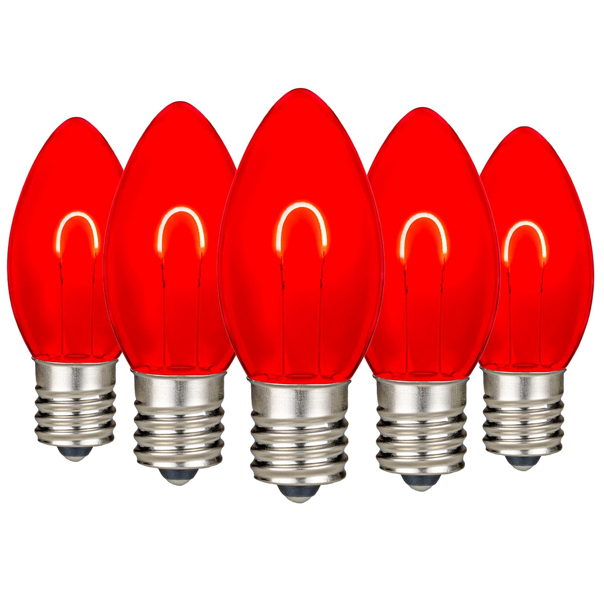 Festive Living 25 Pack Red C9 LED Replacement Bulbs - Dimmable U-Shaped Flex Filament, Shatterproof Plastic C9 Bulbs, E17 Interm