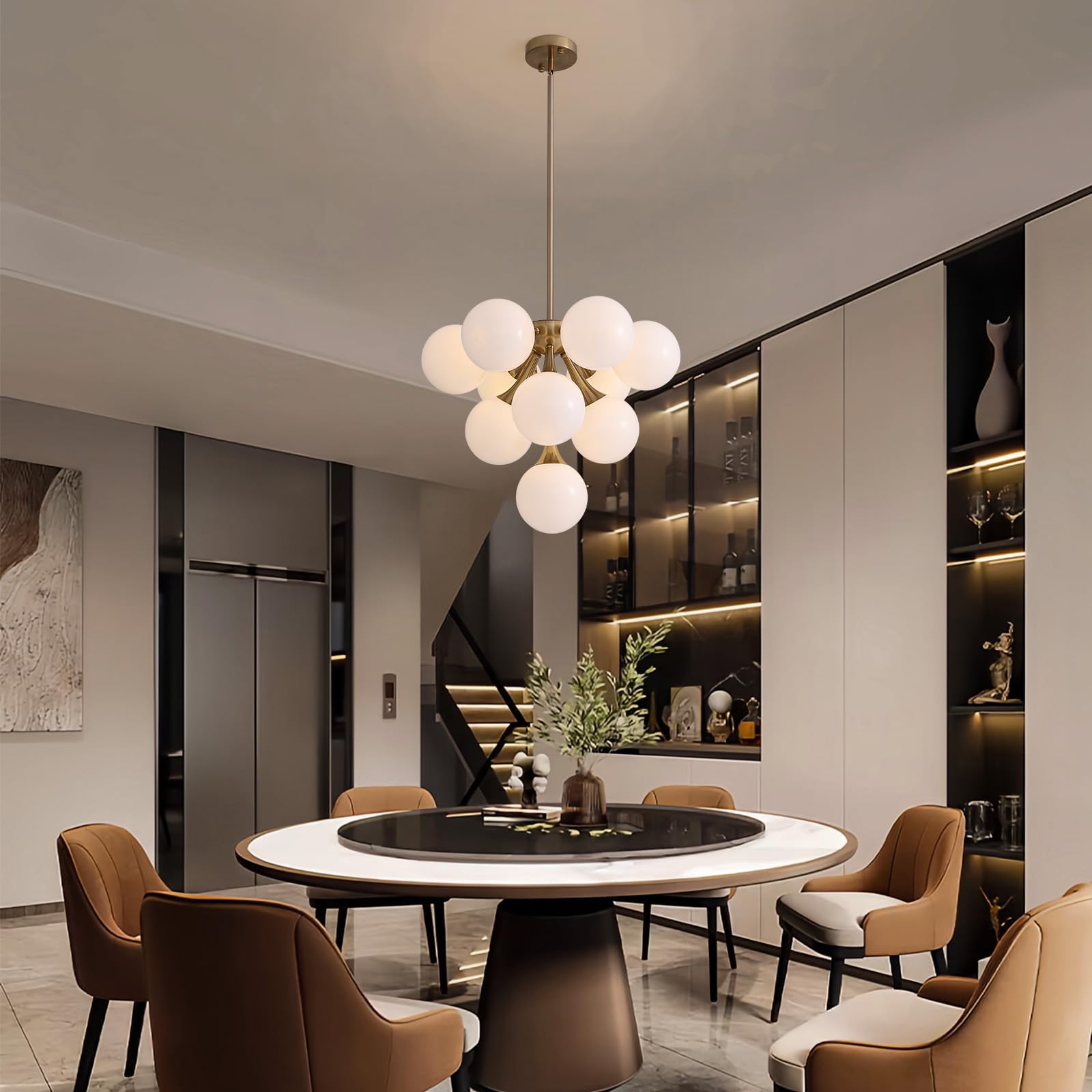 Mid Century Modern Chandelier,Gold Globe Sputnik Chandeliers,10 Lights Pendant Lighting Fixture, For Dining Living Room, Kitchen