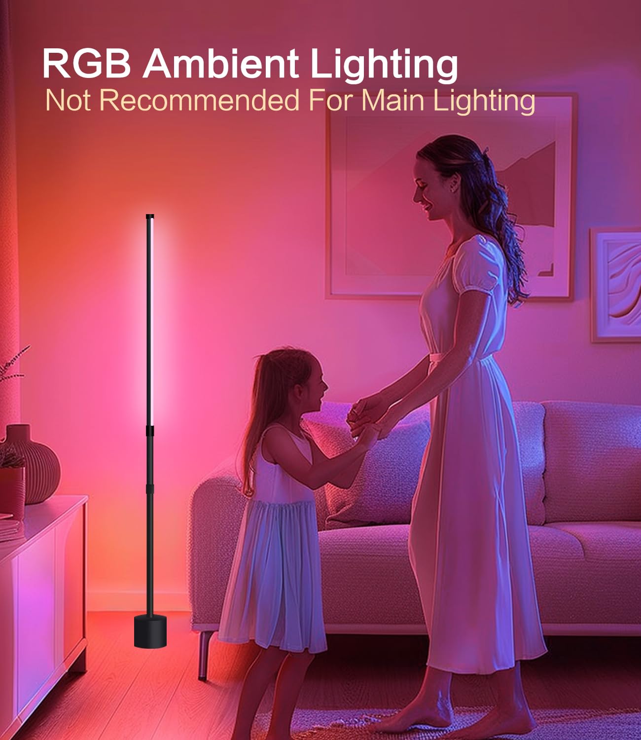 Allbluee Floor Lamp - RGB LED Corner Lamp with Remote Control, Adjustable Height,Brightness & Color Temperature Control, Ideal f