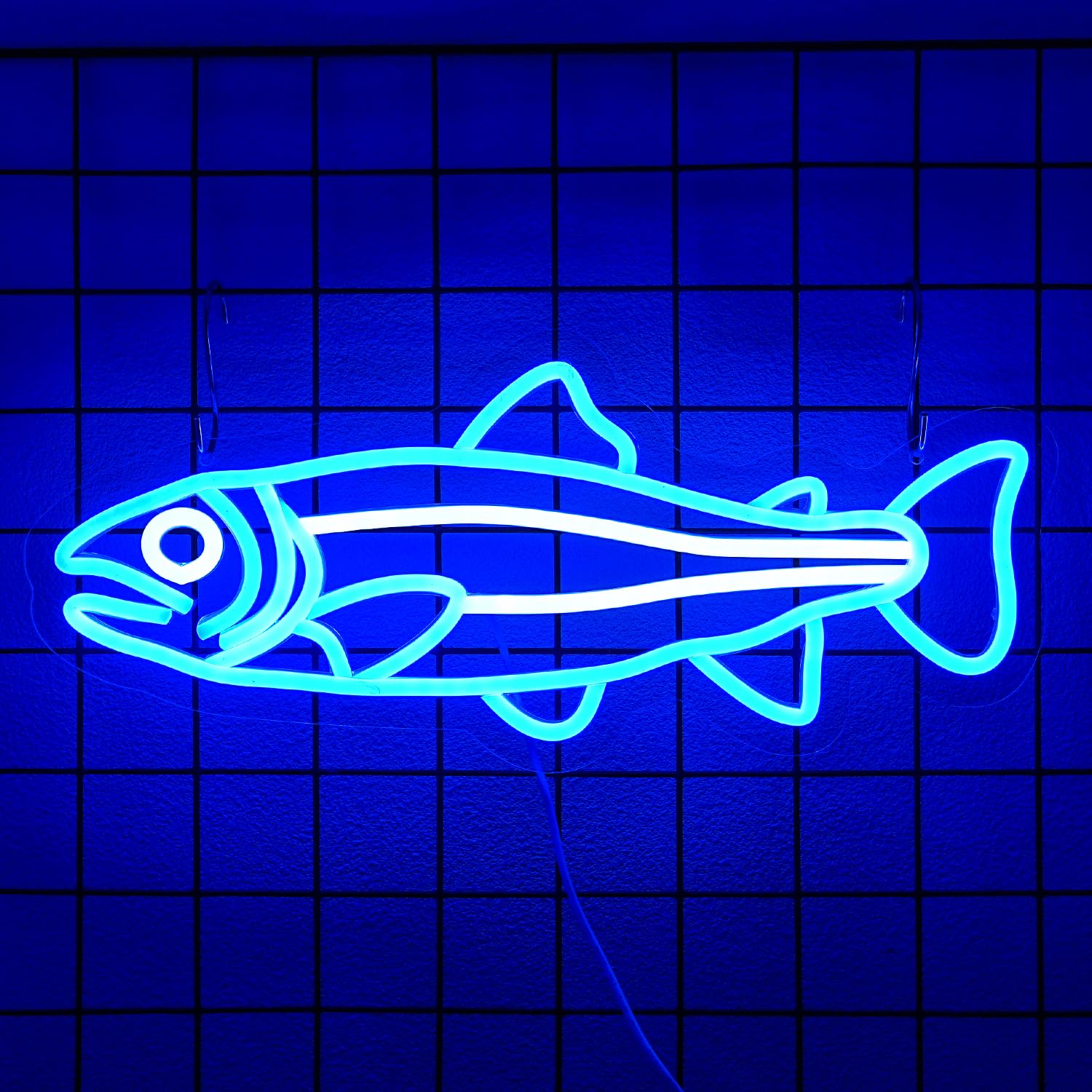 Xixkilly Neon Sign - Blue Salmon Fish Wall Art - Dimmable LED, 16.5"x7", Acrylic Decor for Bedroom, Bar, Office, Kitchen