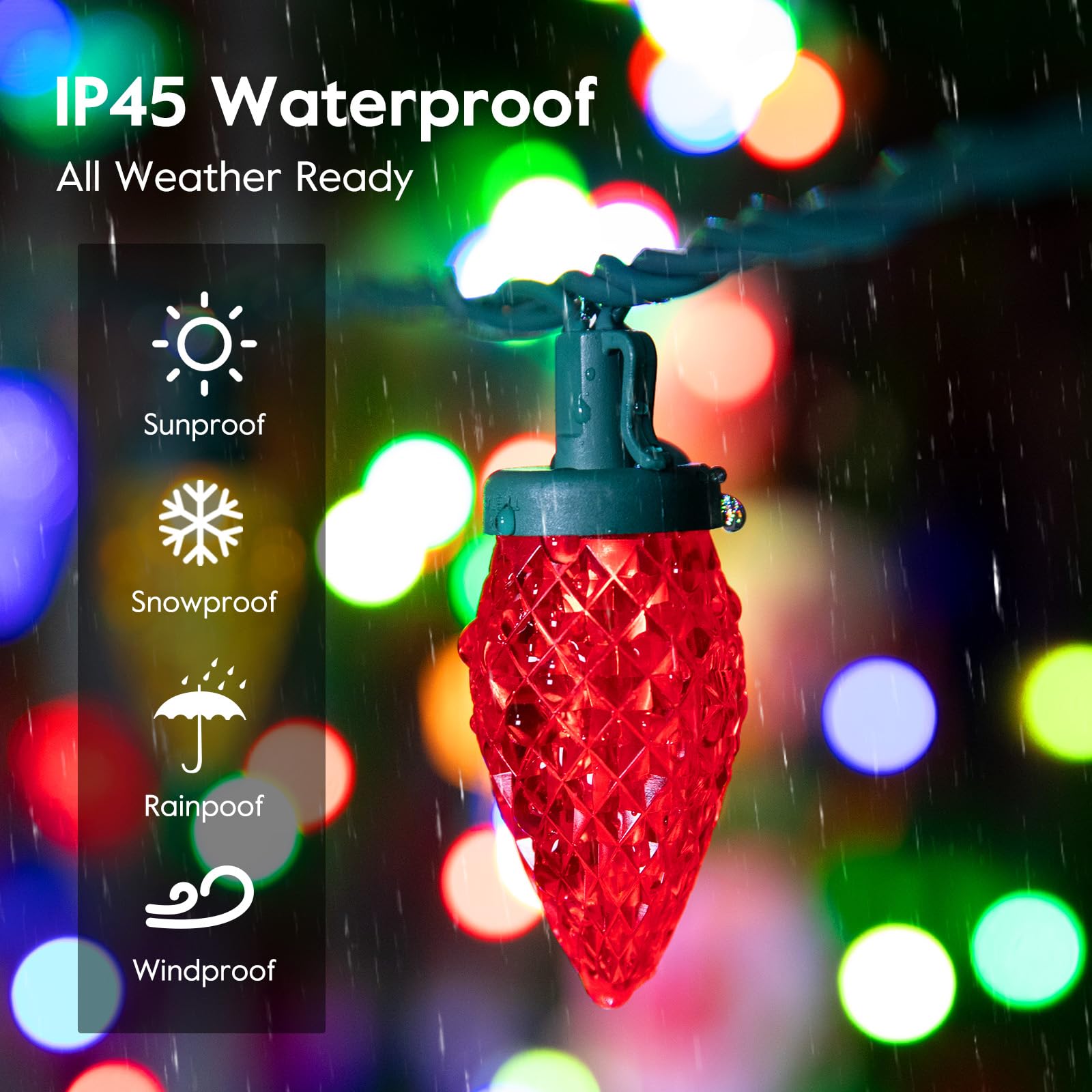 C9 Led Christmas String Lights, 66 Ft 100 Led Strawberry Roof Lights, Commercial Grade Waterproof Extendable For Indoor Outdoor